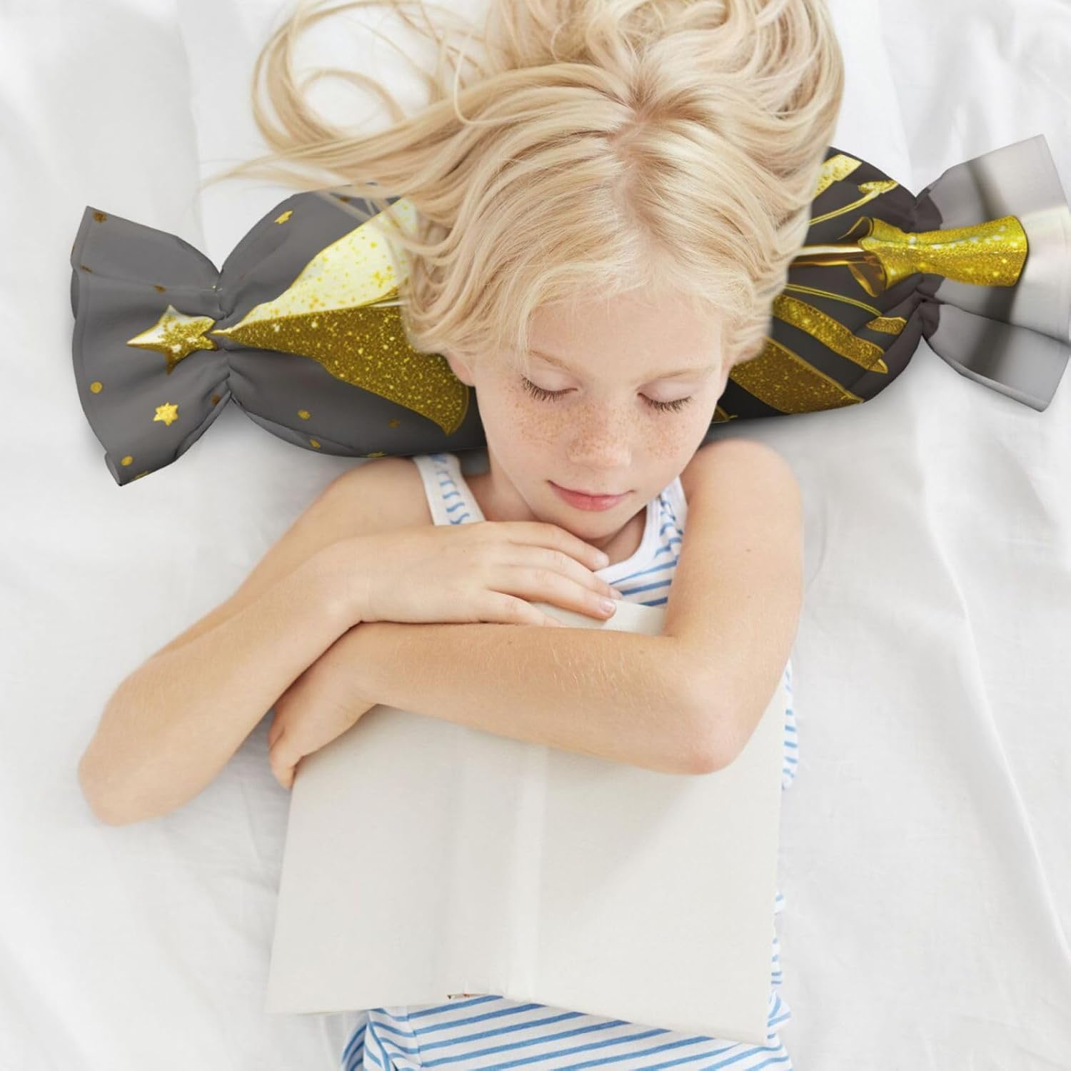 Golden Glitter Christmas Tree Print Candy Cylindrical Comfortable Pillow Throw Pillows Home Decor Easy Maintenance