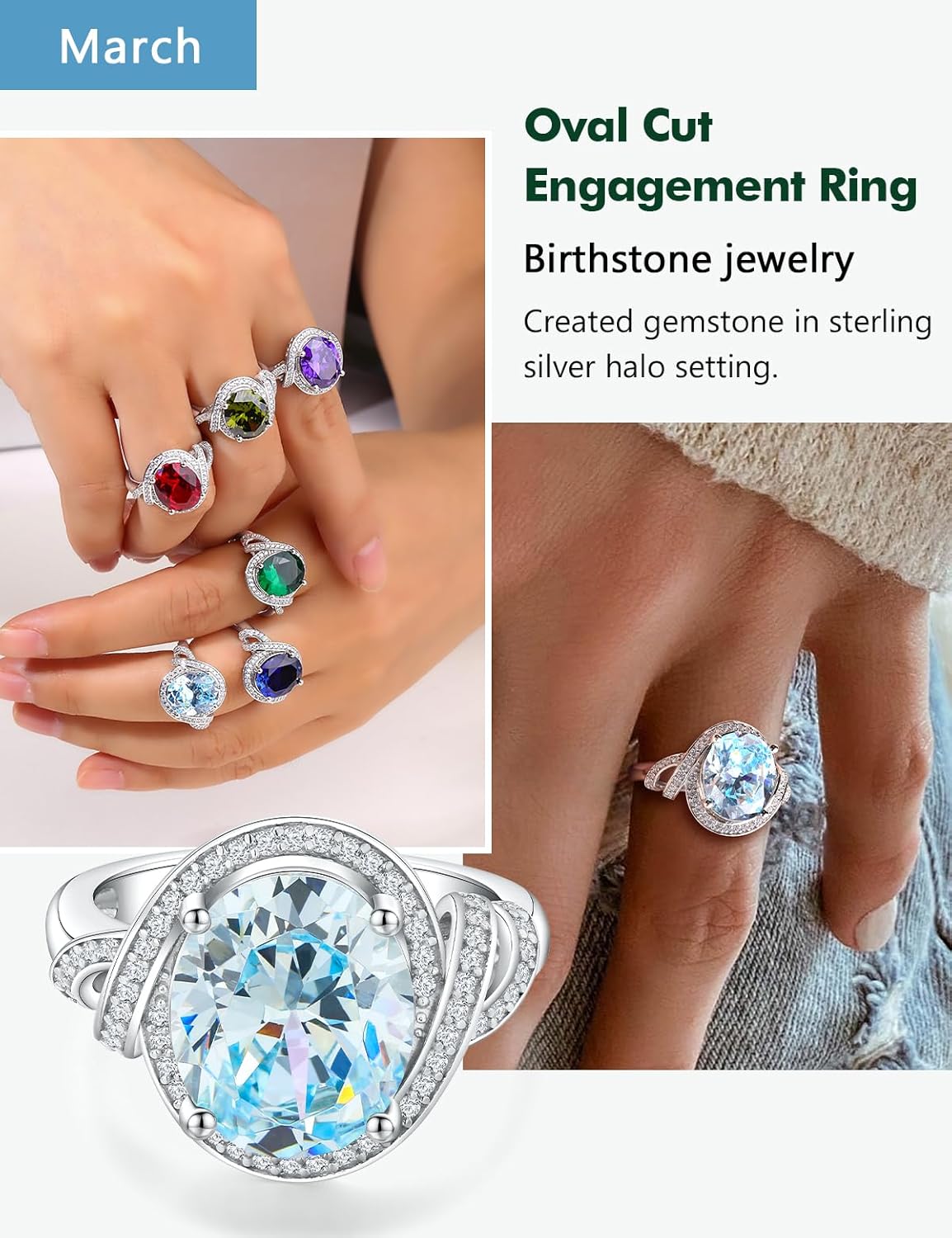 Big Oval Engagement Rings for Women Sterling Silver Sapphire/Ruby/Emerald/Amethyst Ring with Halo 8.8 Cttw Large Oval Gemstone Birthstone Ring Size 6-10 - Image 3