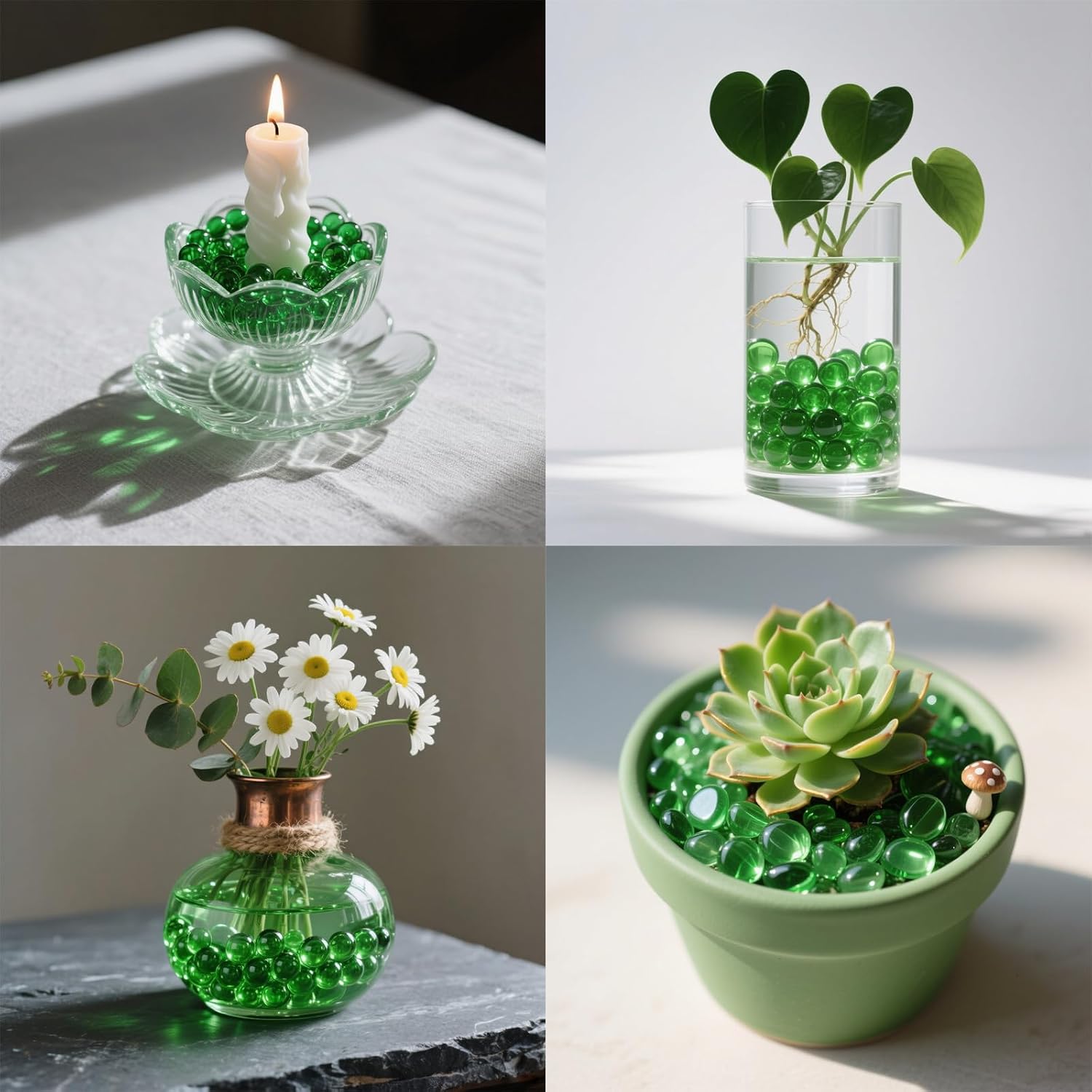 0.96LB Glass Beads Vase Filler Aquarium Gravel Decor Flat Glass Marbles Gems Pebbles Fish Tank Rocks Home Decorative Art Craft - Green