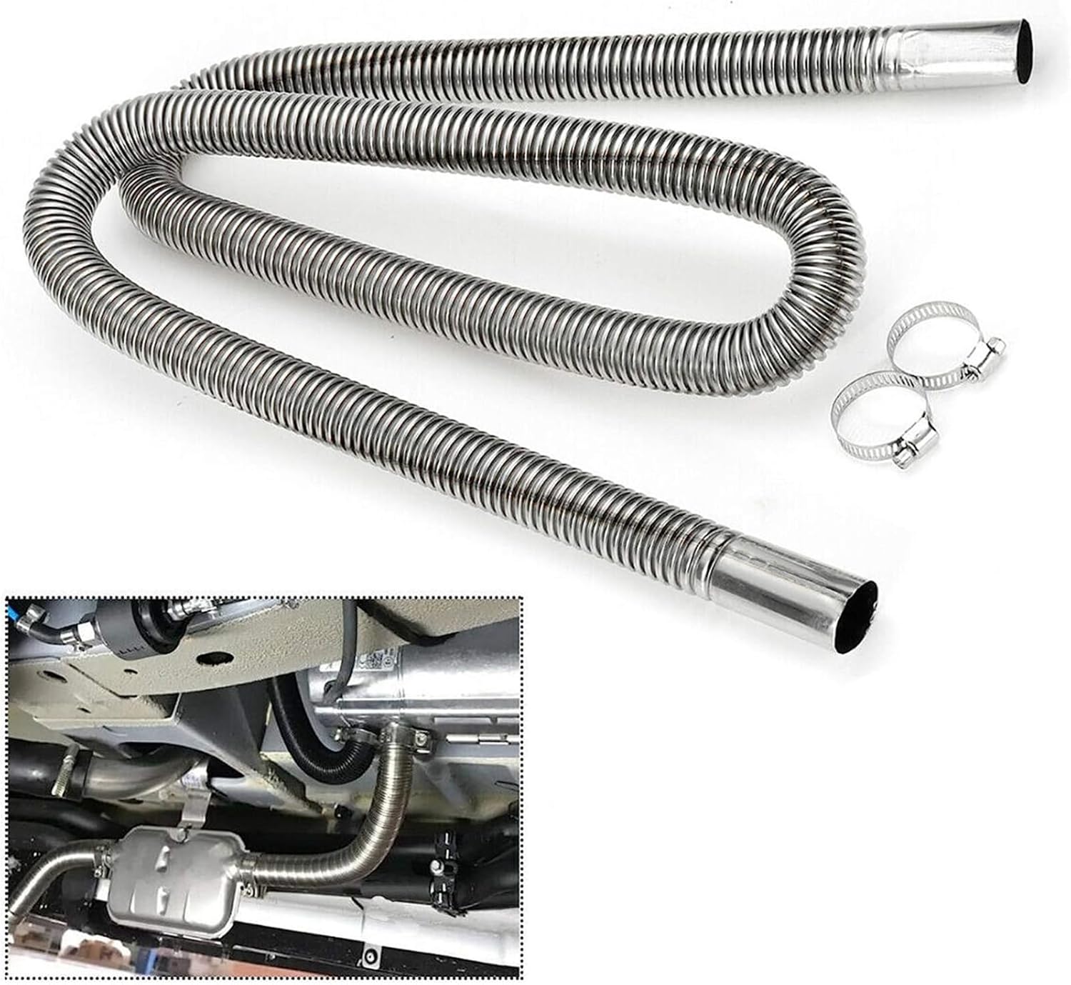 Qikaide Universal Automotive Replacement Exhaust Hose Kit Stainless Steel Exhaust Pipe for Diesel Heaters with Clamps 60-300cm Flexible Tube (300cm)