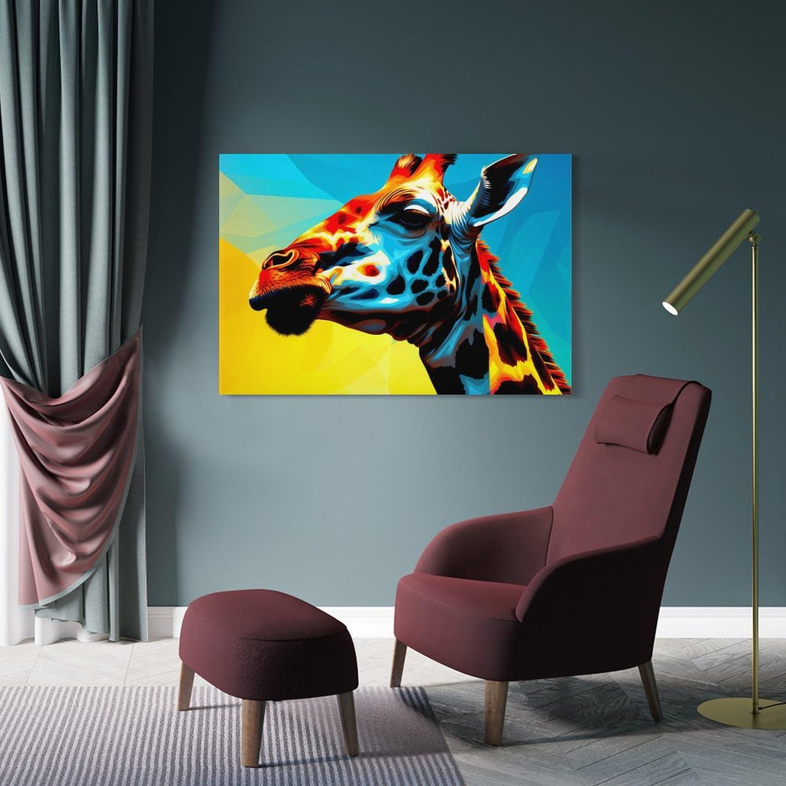 Junmoney Frame-Style-3-1 Colorful Giraffe Hanging Wall Art, 20X30inch(50X75cm), For Entrance Walls, Hall Decor Or Foyers, Wall Decor To Refresh Empty Corners