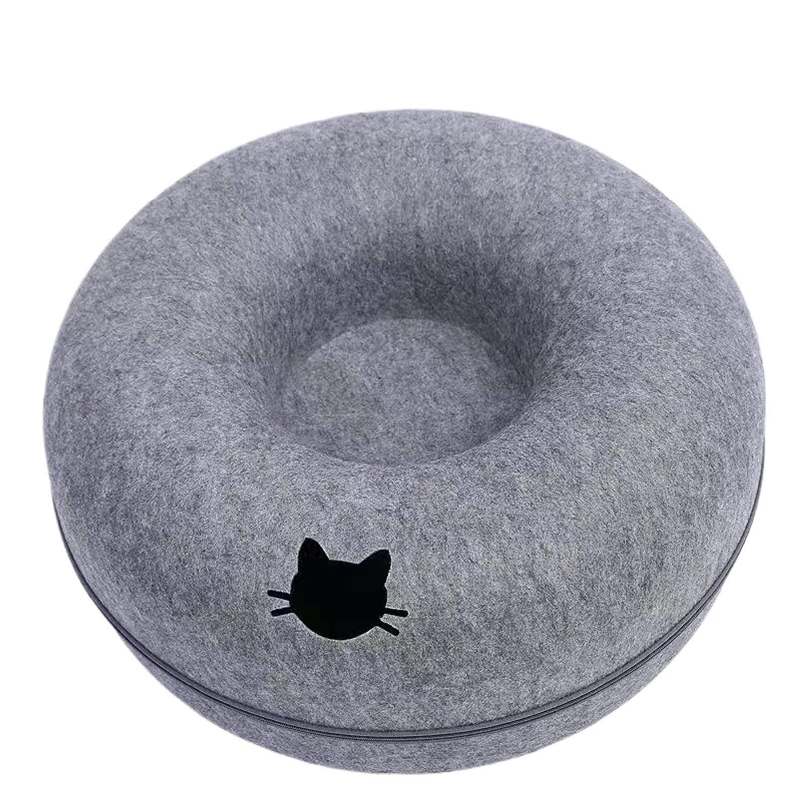 Pet Donut Cat Interactive Toy Tunnel Spliceable Double-Layer Composite Structure Universal Cat Head Cutout Design(Grey)