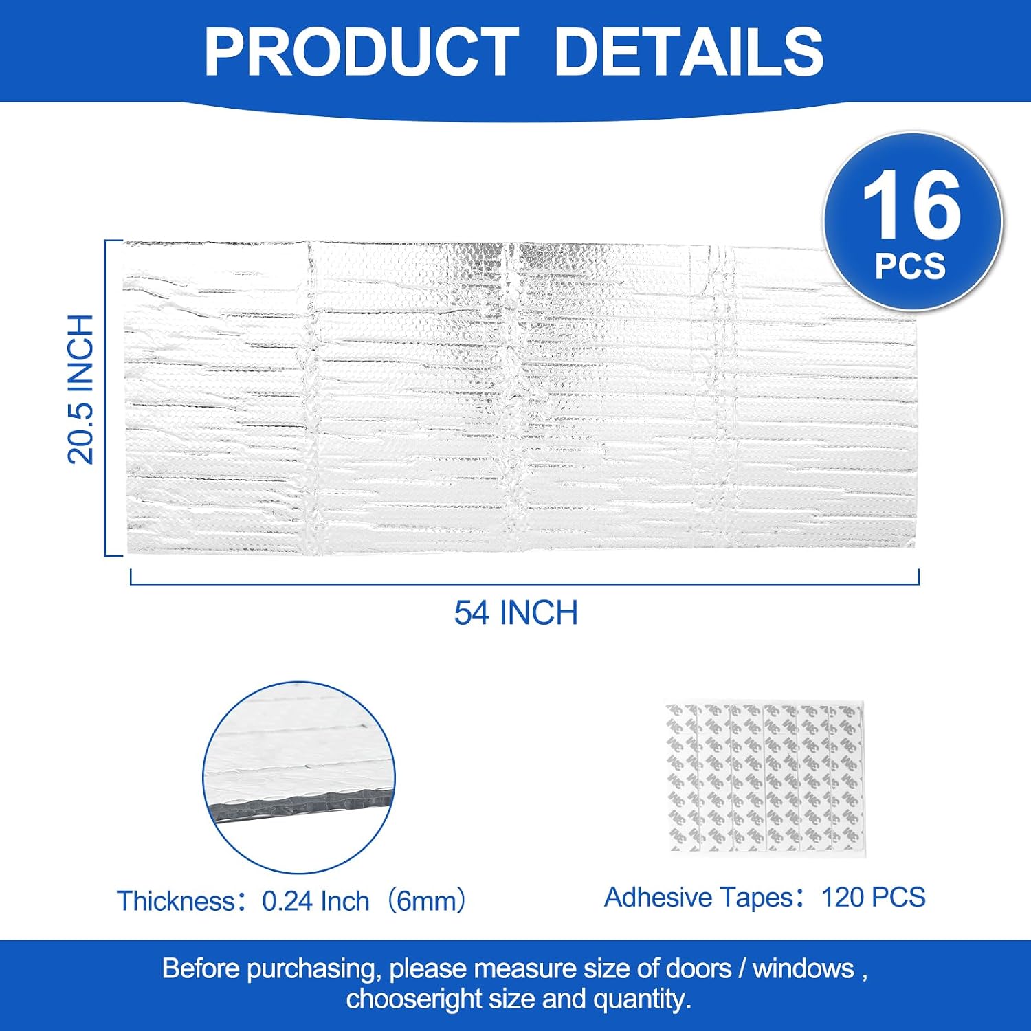 16P Garage Door Insulation Kit Panels,20.5"×54"-Reflective Insulation Sheet image 2