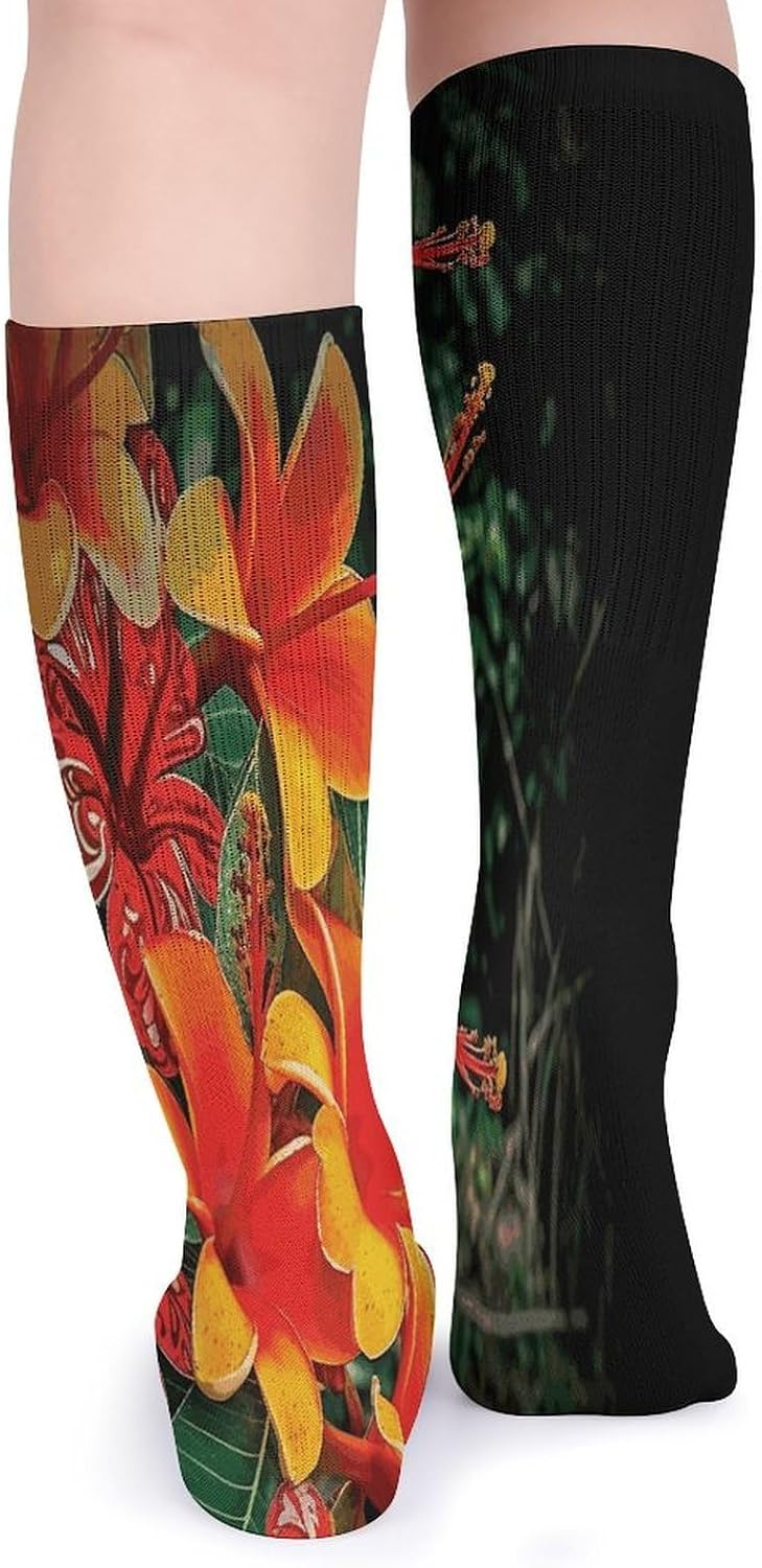 Hawaii Flowers Crew Socks Cozy Casual Calf Socks Lightweight Long Work Sock Breathable Athletic Sock for Hiking Sports Running 5 Pairs