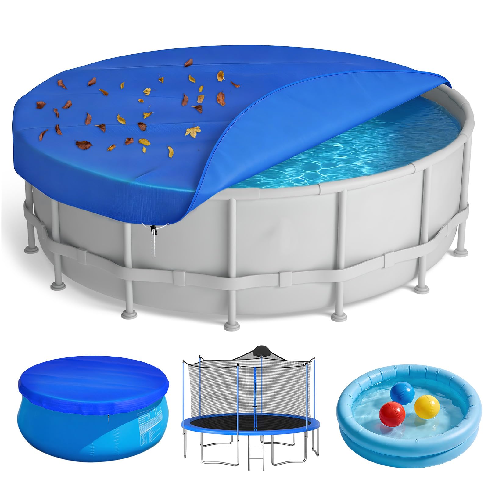 8Ft Pool Cover Round Swimming Pool Cover, Heavy Duty 8Ft Round Padding Pool Cover to Prevent Leaves Dust for Inflatable Pools, 8 ft Padding Pool Covers for Above Ground Inflatable Frame Pools