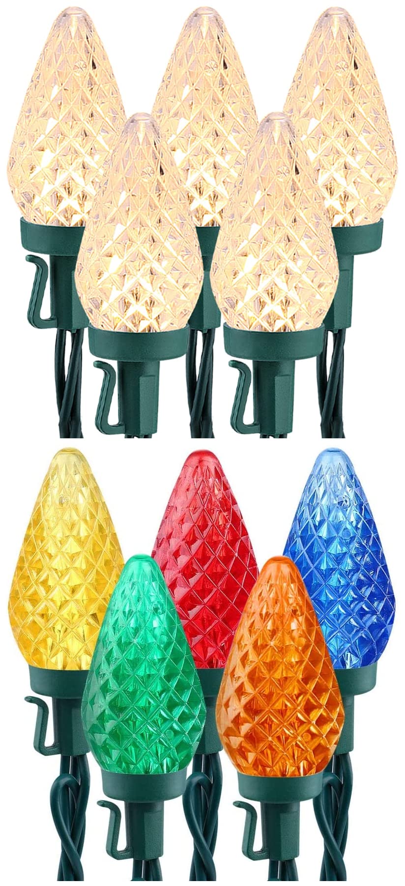 Brizled 16ft 25 LED Connectable Faceted C9 Christmas Lights Warm White