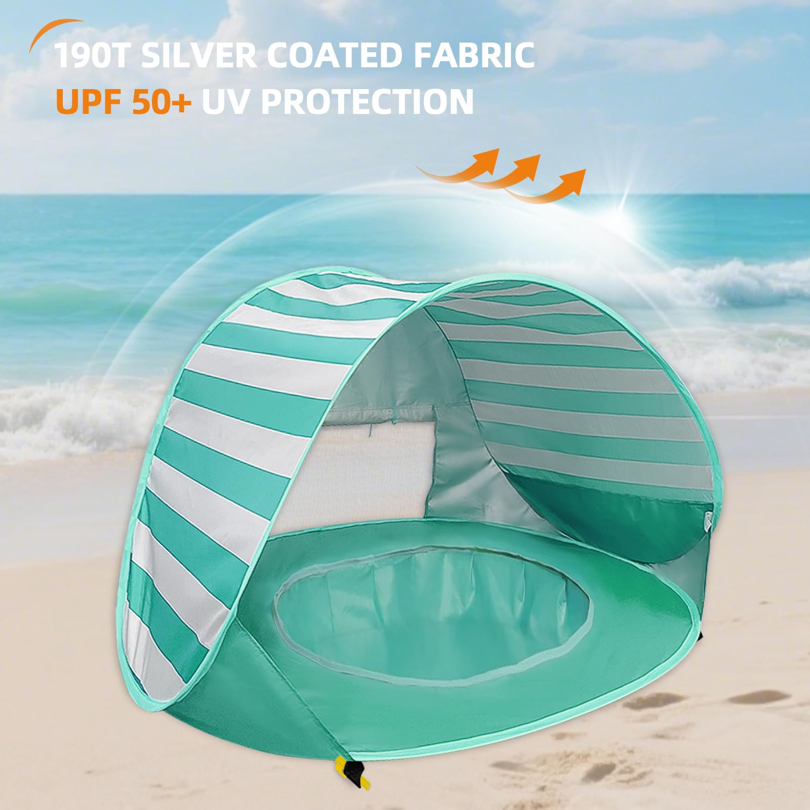 Tenda da Spiaggia Pop-up, Tenda da Spiaggia per Bambini Protezione UV 50+, Tenda da Spiaggia Portatile per Bambini con Mini Piscina, Adatta per Spiaggia, Campeggio con Borsa per Il Trasporto