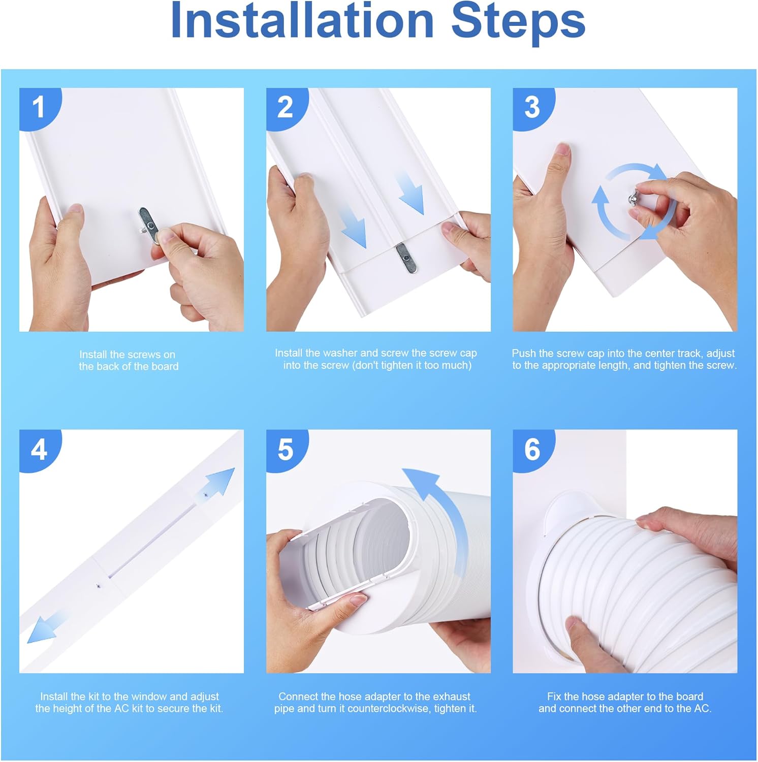 Portable Air Conditioner Window Vent Kit, Adjustable AC Window Seal Kit, Sliding Door Ac Vent Kit with Universal Exhaust Hose - 5.9 Inch Diameter, 78 Inch Length (6 Plates)