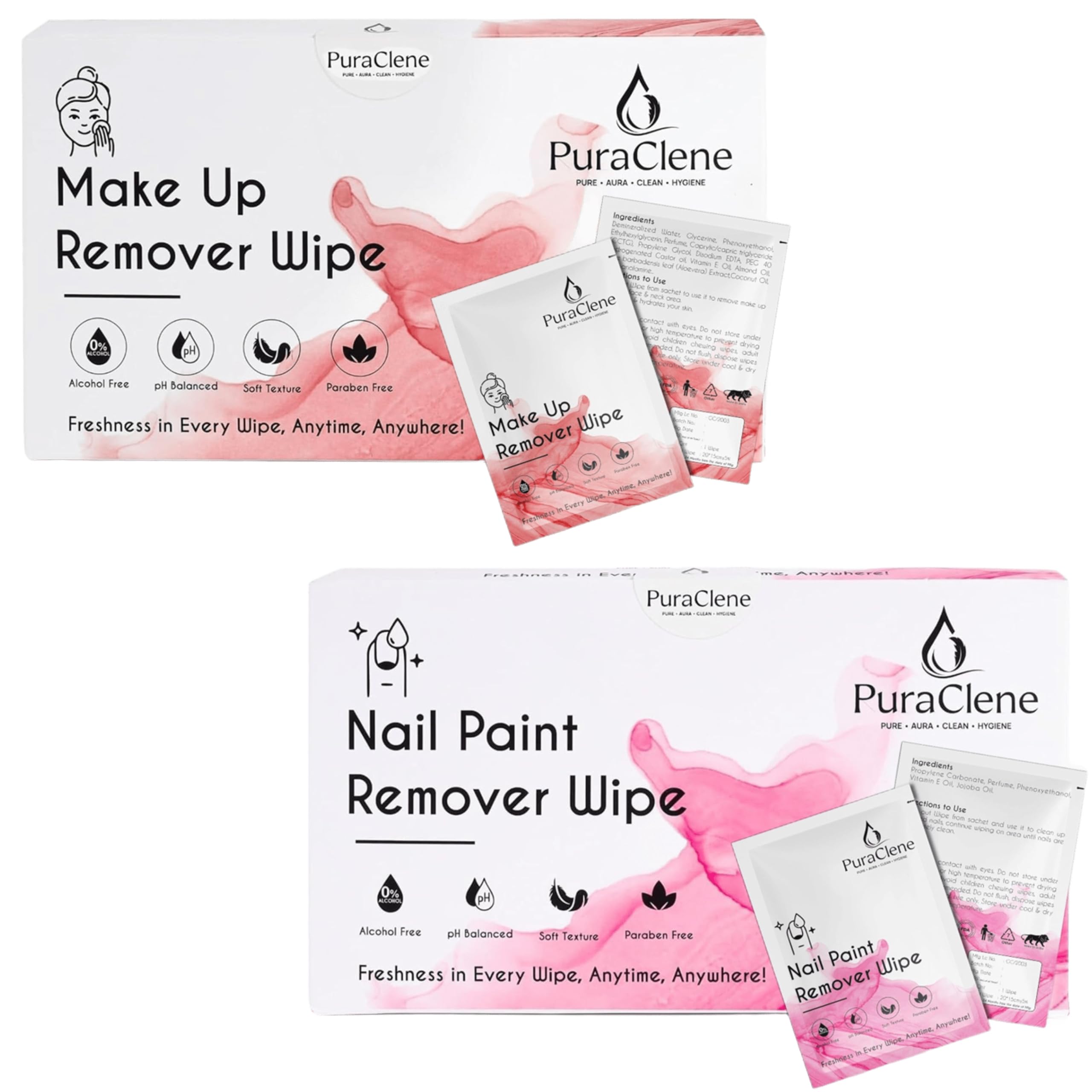 Makeup Remover Wipe & Nail Paint Remover Wipe Combo Pack | Dermatologist-Tested, Gentle, Vegan, Biodegradable | 2 Packs, 50 Wipes Each (Total 100 Wipes) | For All Skin Types, Acetone & Alcohol Free-image-12