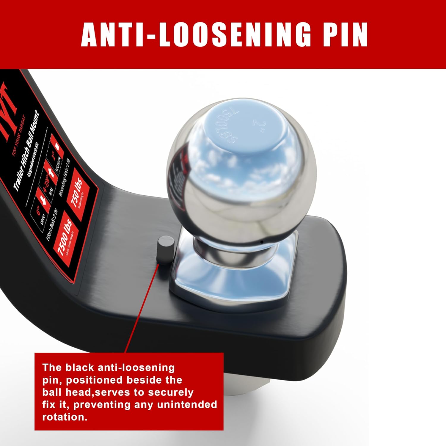 TYT Trailer Hitch Ball Mount Kit with 2 Inch Ball & 5/8" Hitch Pin Clip, 4 Inch Drop, Fits 2 Inch Receiver, 7500lbs Capacity, Upgraded Hitch Kit