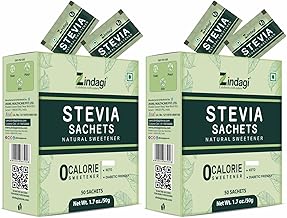Zindagi Stevia Sugar Free Powder Sachets | 100% Natural & Diabetic Friendly Sweetener | Zero Calorie Sugar | 100 Sachets