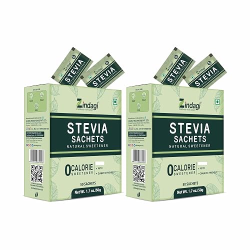 Zindagi Stevia Sugar Free Powder Sachets | 100% Natural & Diabetic Friendly Sweetener | Zero Calorie Sugar | 100 Sachets