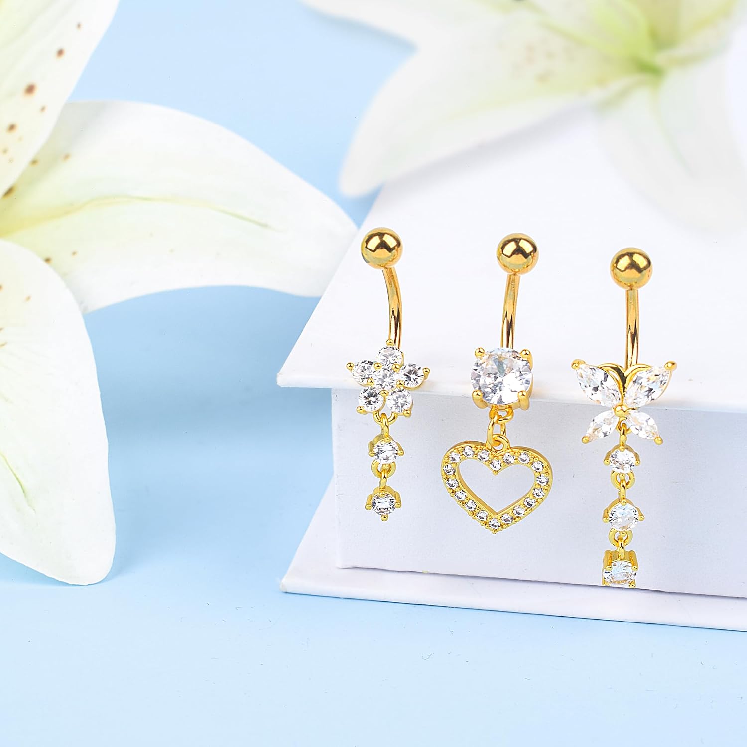 LEE&RO Belly Button Rings Dangle Belly Rings Navel Rings 14G Surgical Steel Belly Rings Belly Piercing