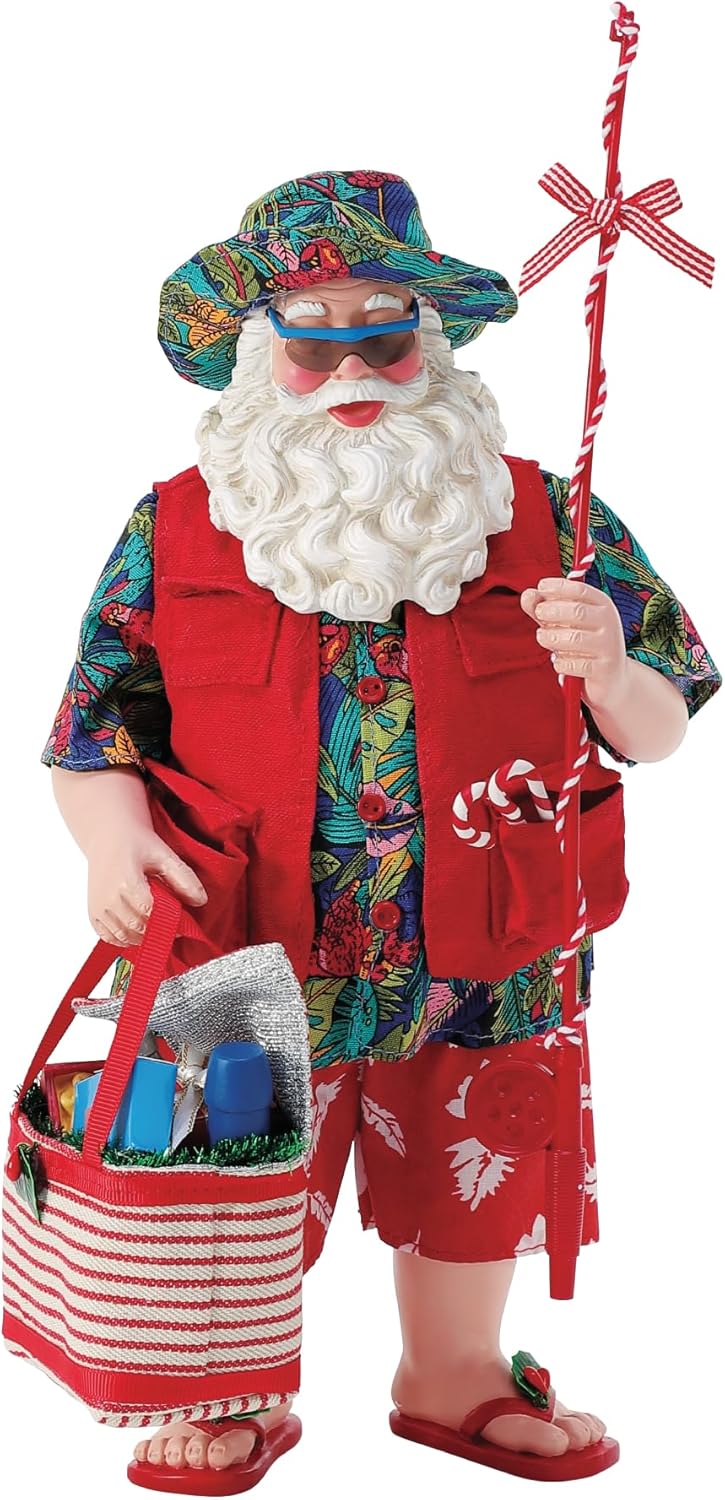 Department 56 Possible Dreams Santa by The Sea Candy Cane Fishing Pole Figurine, 10.5 Inch, Multicolor