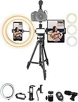 Vista 1 de Acuvar Kit de vlogging premium de 9 piezas para iPhone, Android y cámaras, micrófono, soporte de trípode y luz LED, paquete de YouTube, TikTok