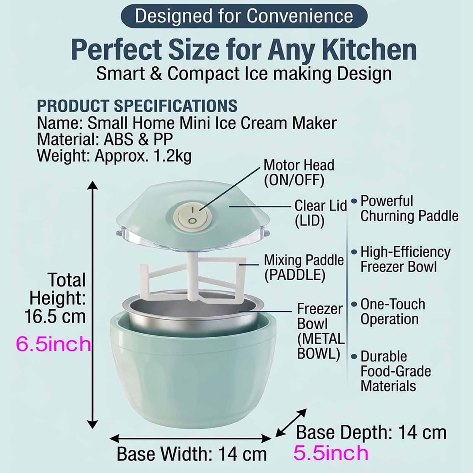 Maszynka do lodów, osobista mini maszyna ze sterowaniem jednym dotknięciem, szybkie tworzenie 15 minut, sorbet DIY i mrożony jogurt