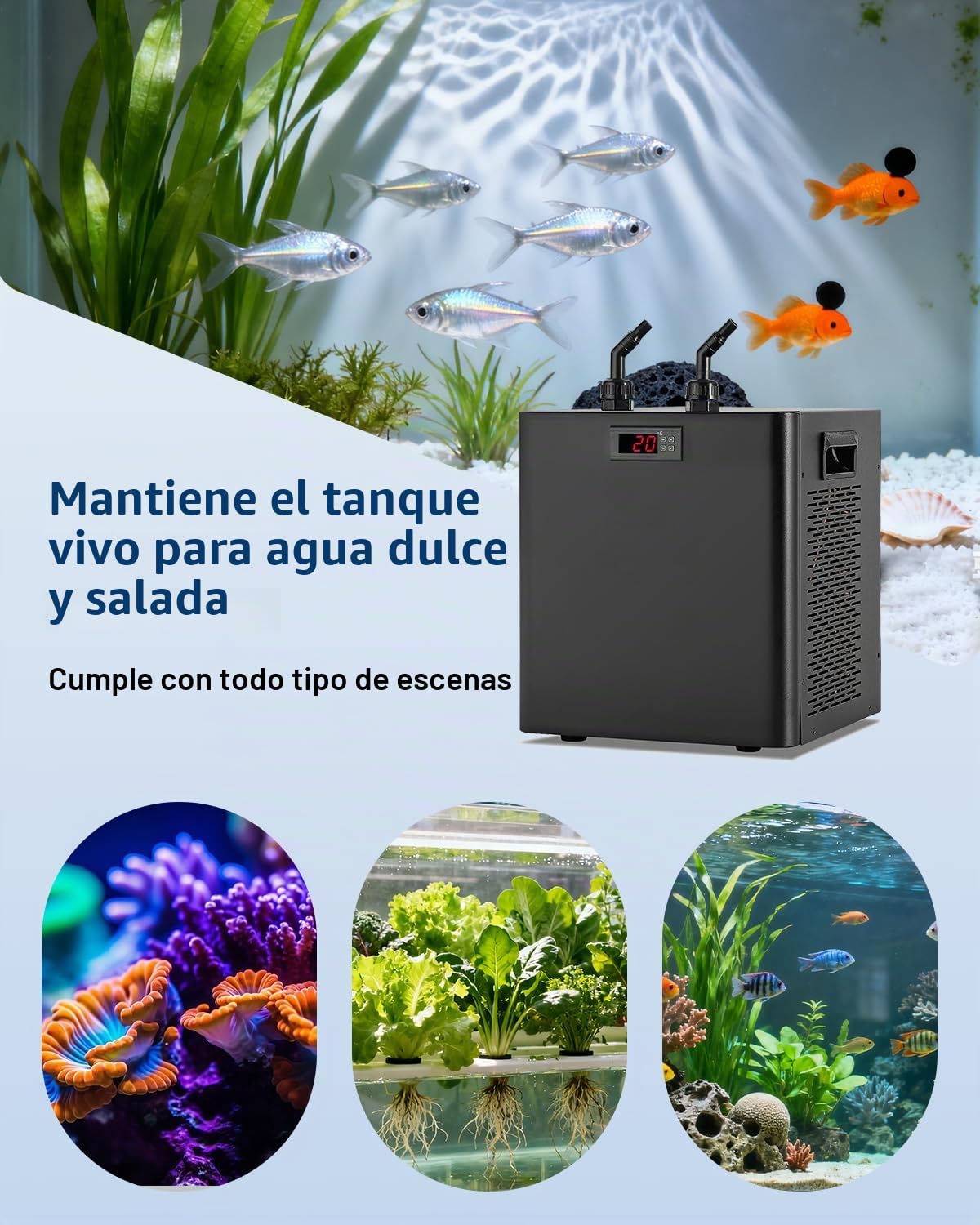 BAOSHISHAN Enfriador para acuarios Enfriador de Agua para peceras, 300 litros para acuarios de Agua Dulce/Salada