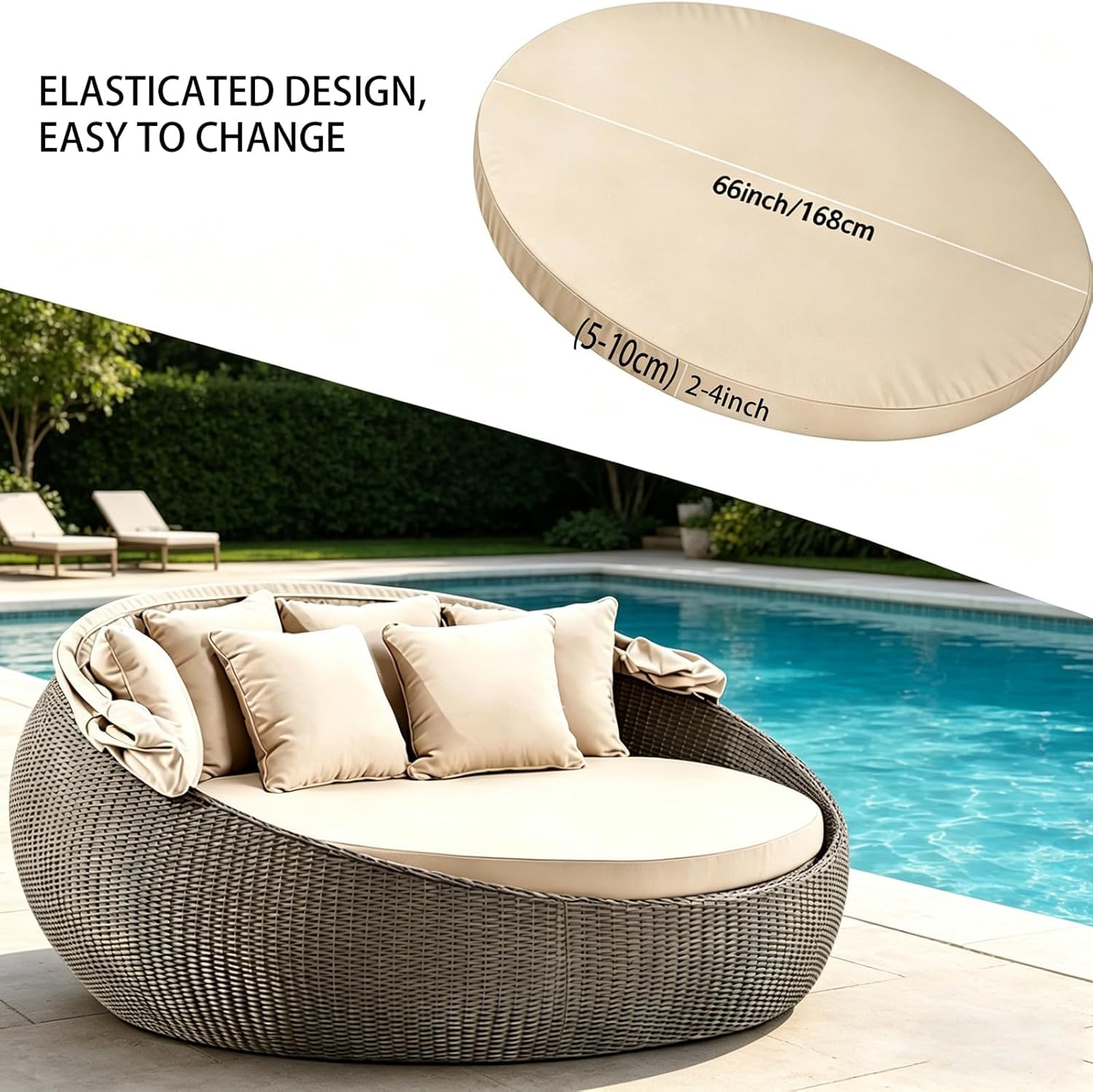 Générique Housse De Coussin Ronde Et Imperméable pour îlot De Détente,Housse pour Lit De Repos D'extérieur avec Bande élastique Amovible Et Lavable pour Chaises Longues Jardin,Blanc