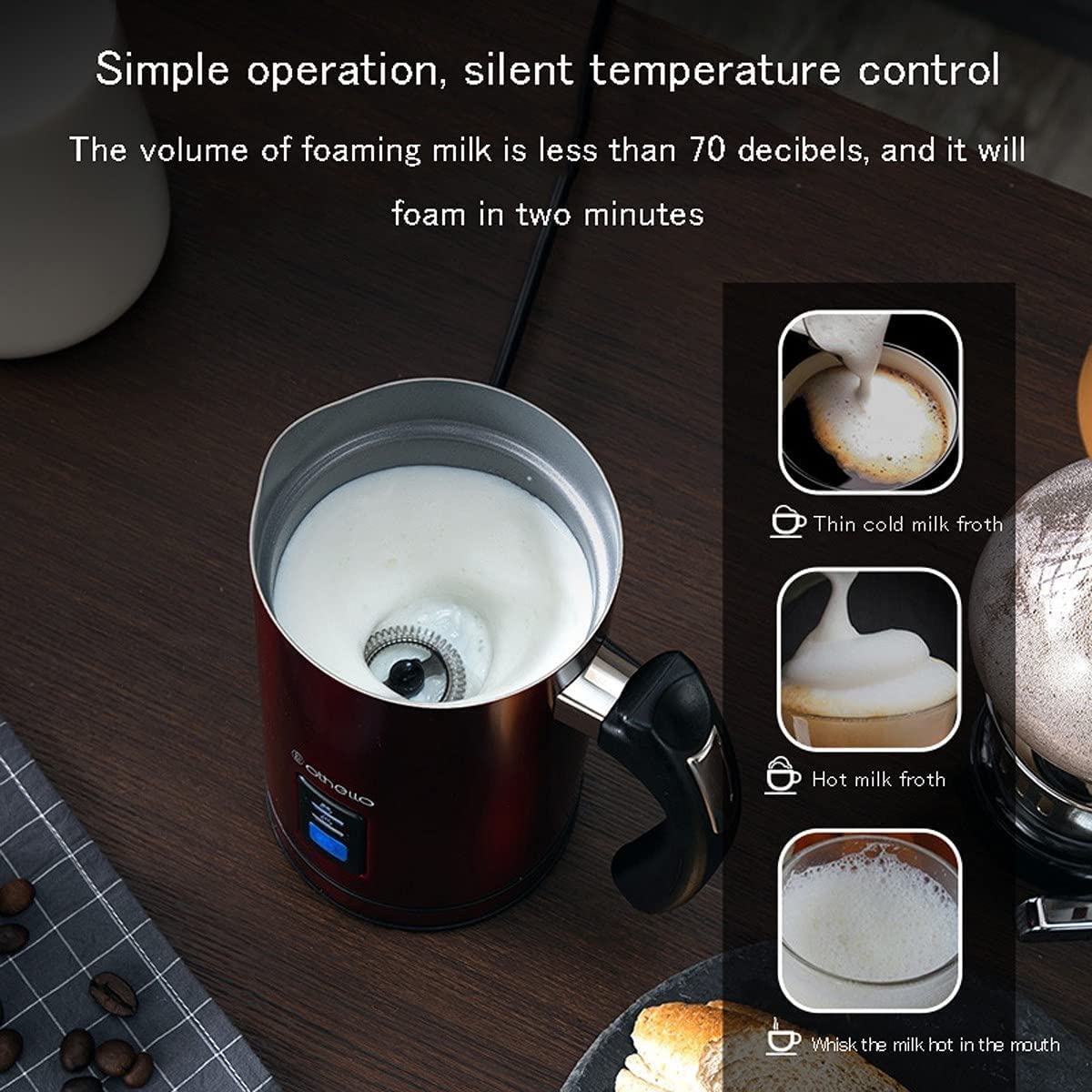 HMTE Montalatte Elettrico e riscaldatore Schiumalatte Automatico con funzionalità Latte Caldo e Freddo per Cioccolata Calda al caffè (Colore : Nero) (Rosso)