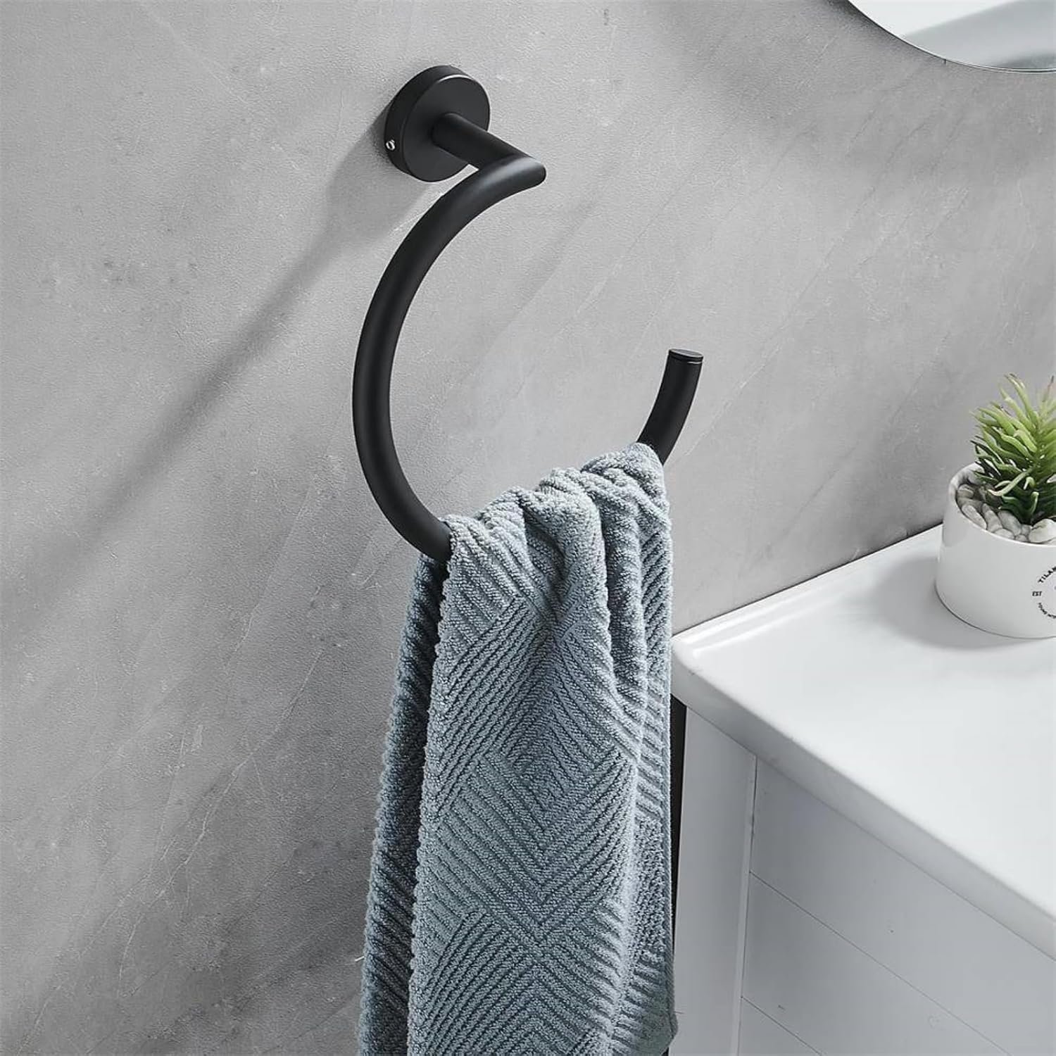 Towel Ring,Stainless Steel Half-Round Wall Hand Towel Holder,Modern Open Ring Bathroom Washcloth Holder for Bathroom Kitchen,Matte Black