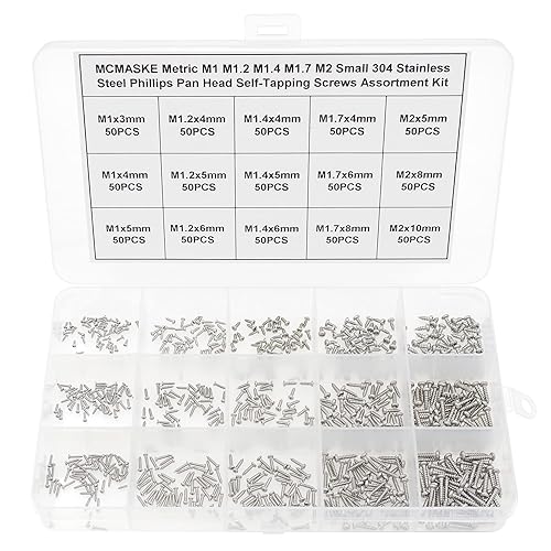 Metric M1 M1.2 M1.4 M1.7 M2 - Tornillos autorroscantes de cabeza plana Phillips de acero inoxidable