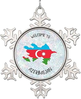 LITTLEGROVE SEEDS Azerbaijan National Flag Christmas Ornaments 2024 Custom Welocme to Country City Souvenir Metal Travel Snowflake Ornament Keepsake Xmas New Year Gifts 3 Inch