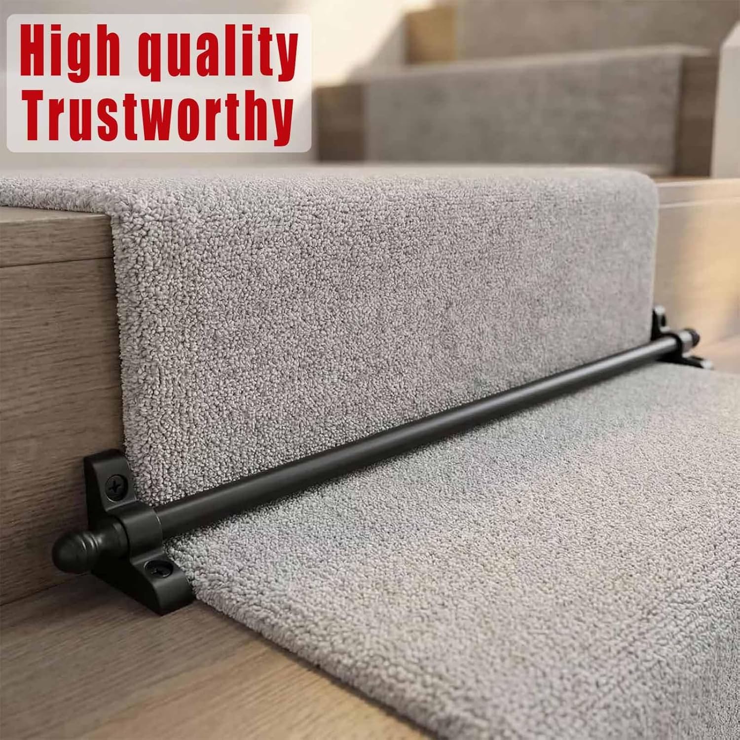 Brass Stair Runner Rods Set of 4 8 10 16, Black Stair Polished Rods Easy Install to Secure Rugs for Theater Museum Residential(14 Pcs,L42in/107cm)