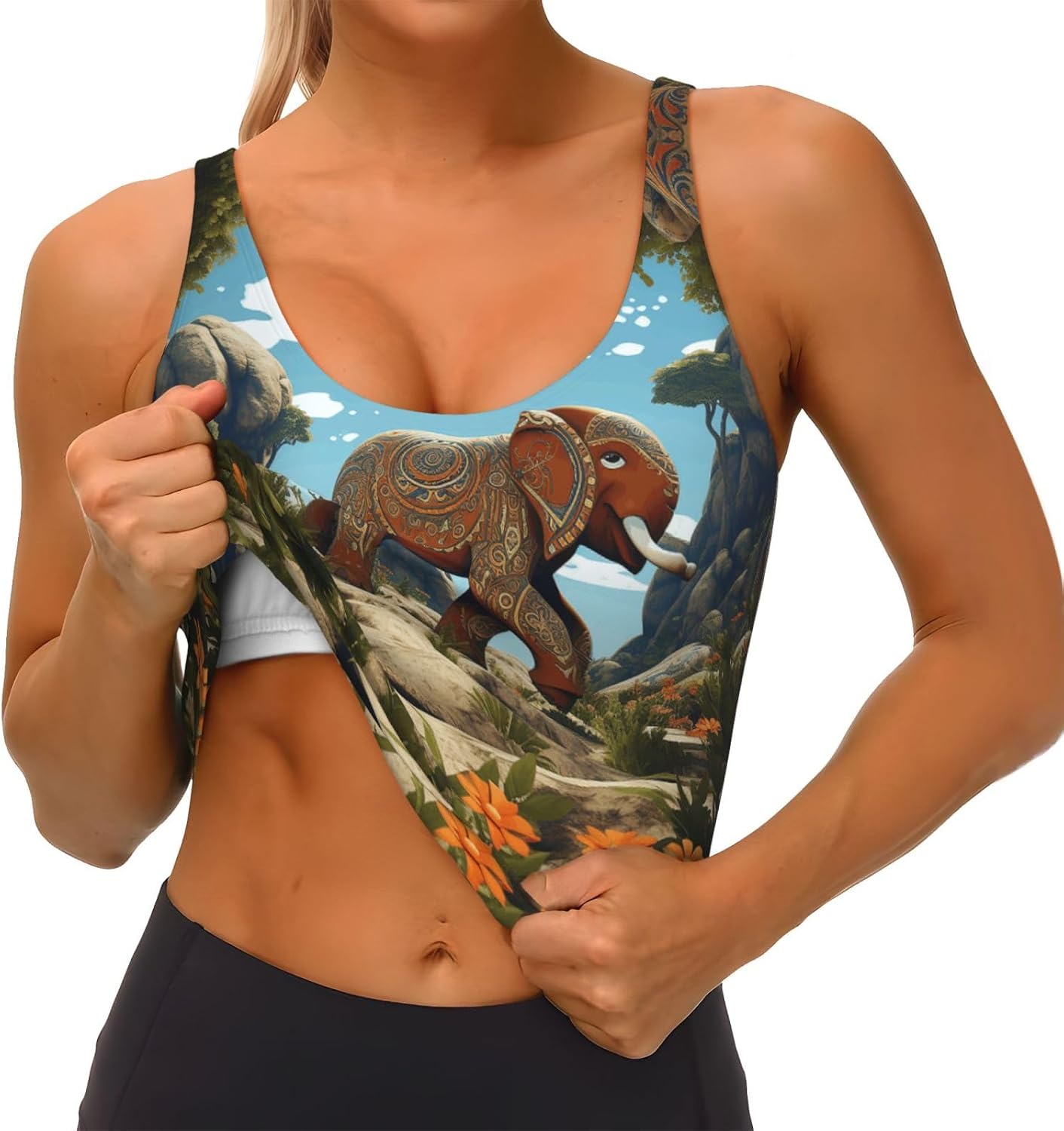 Hand Drawn Texture Elephant Women's Sports Bras - High Support Workout Tops for Women, Bralettes with Support