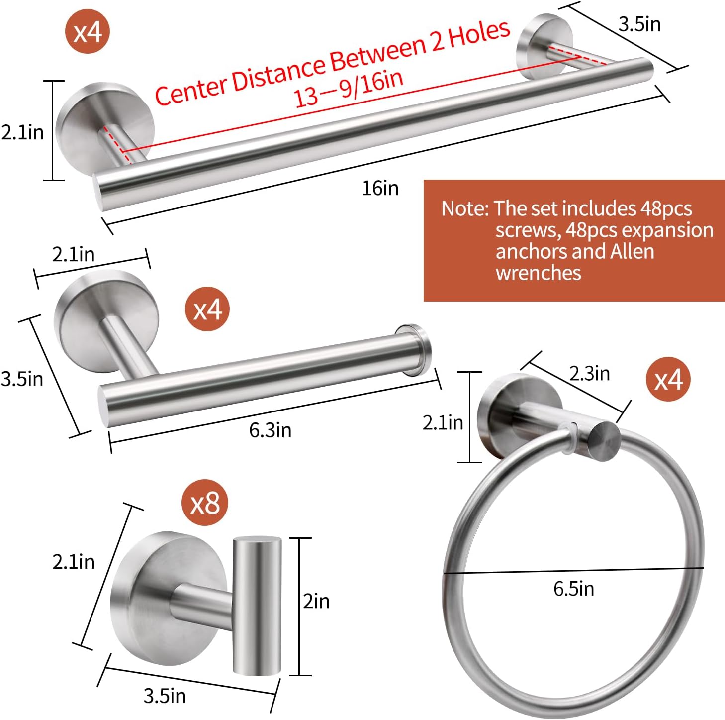 20pcs Bathroom Hardware Set, Brushed Nickel Bathroom Hardware Set, Including 16" Hand Towel Bars, Toilet Paper Holders, Towel Rings, Robe Towel Hooks