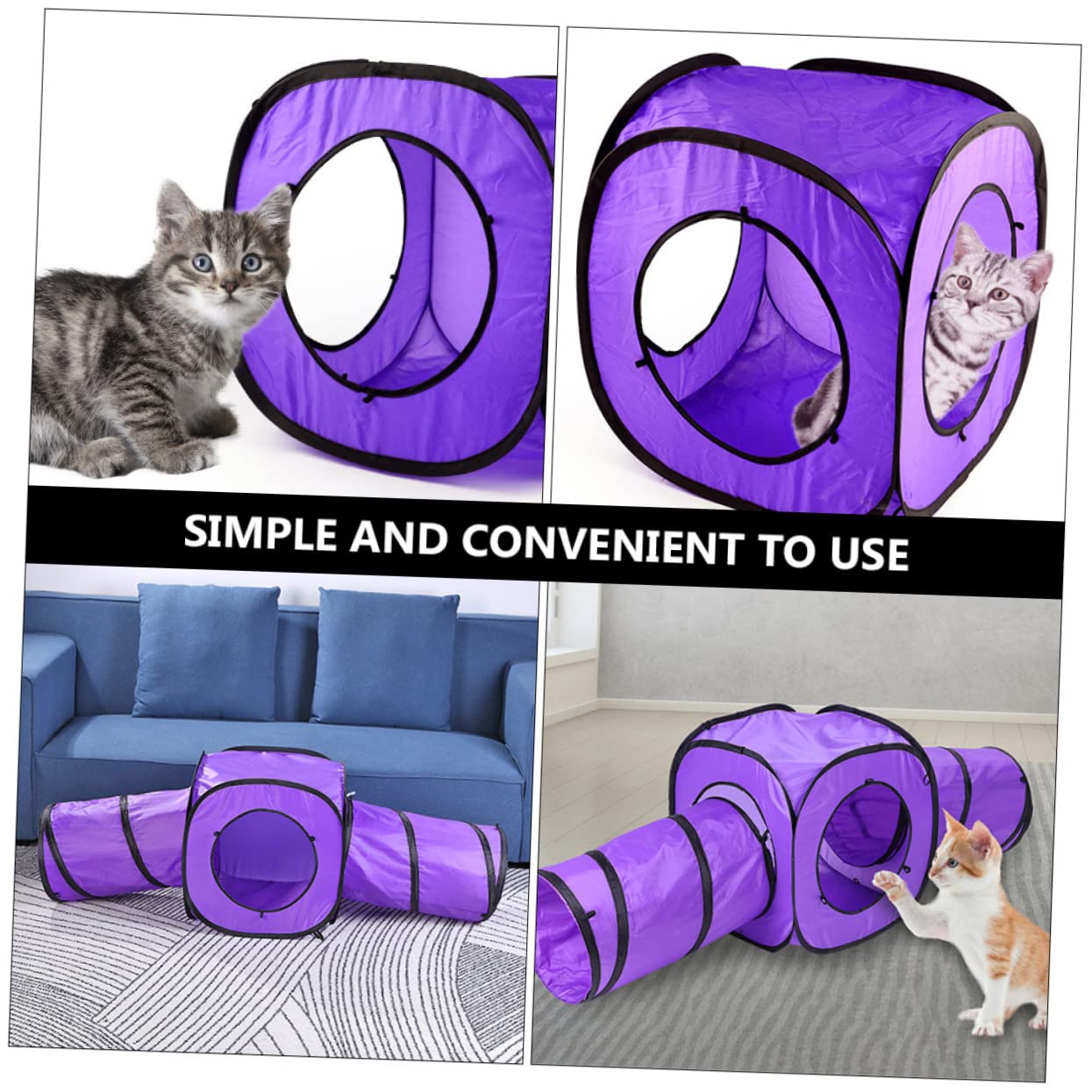 Happyyami Jouet Tunnel pour Chaton Pliable 3 Pièces en Polyester et Acier