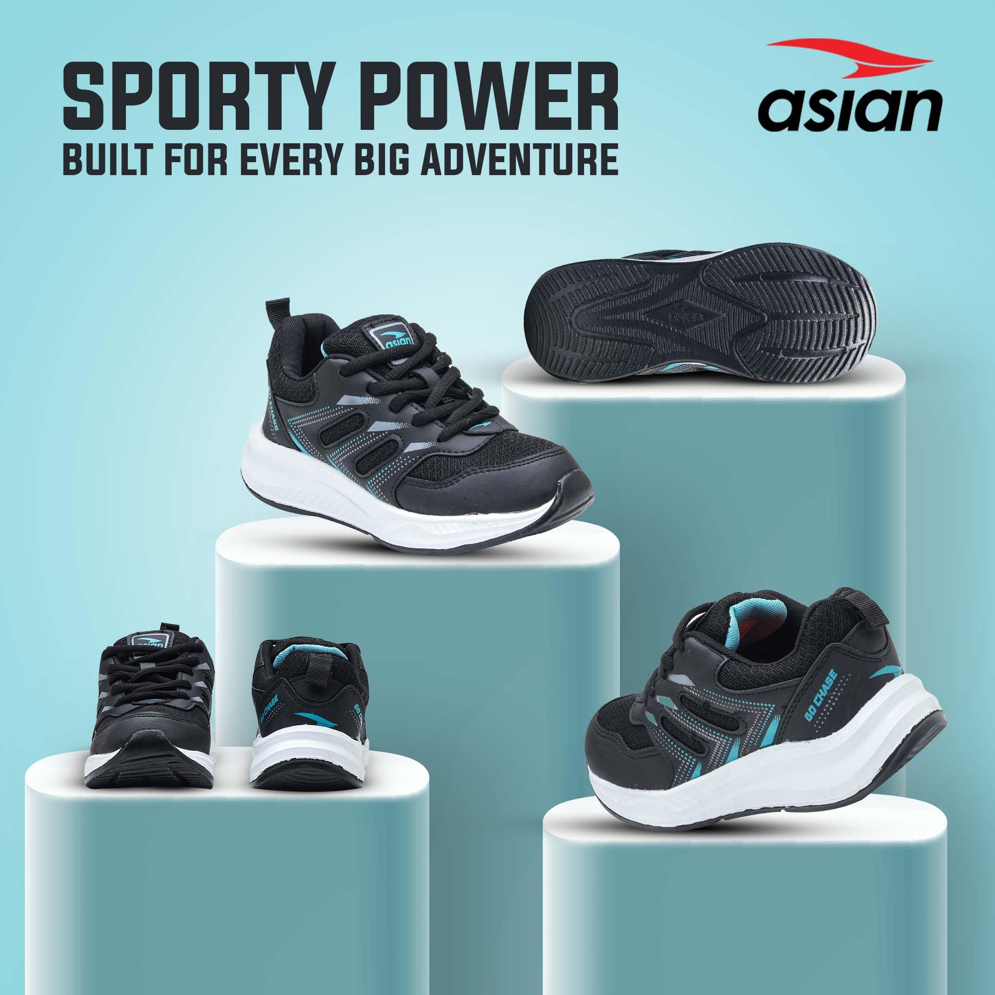 ASIAN Boy's ADVENTURE-04-KIDS Sport Running & Walking Shoes with Ultra Bounce Technology Lightweight Synthetic Upper EVA Outsole Casual Lace-Up Shoes for Kid's & Boy's (BLKFRZ) -UK 1 3