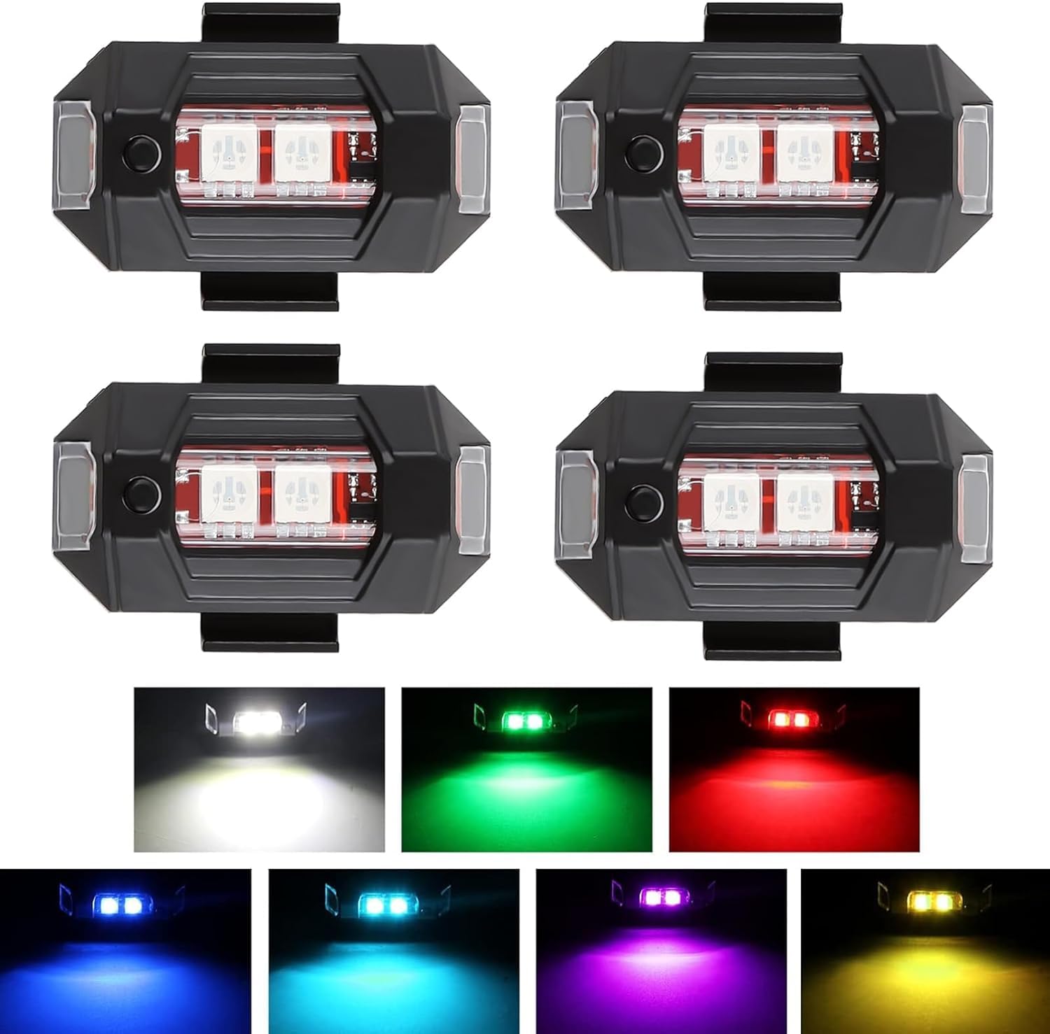 JinRui-T 4PCS LED Drone Strobe Light with Remote Wireless LED Strobe Light 16 Colors USB Rechargeable Flashing Lights Drone Anti-Collision Lighting for Car Motorcycle Aircraft RC Boat Dirt Bike - Image 2