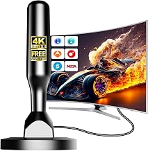 Powerful HD Indoor TV Antenna – Digital DTT Antenna with Stable 360° Reception, Supports 4K/1080P Channels, Strong Magnetic Base, Quick and Easy Installation, Compatible DVB-T2/DVB-T, No Subscription