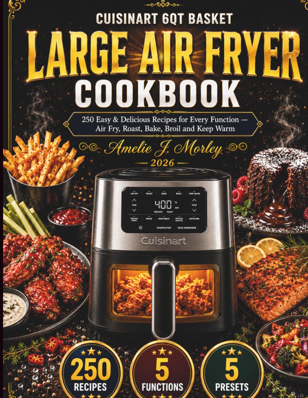 CUISINART 6qt Basket Large Air Fryer Cookbook: 250 Easy and Delicious Recipes for Every Function — Air Fry, Roast, Bake, Broil and Keep Warm (THE CUISINART KITCHEN SERIES)