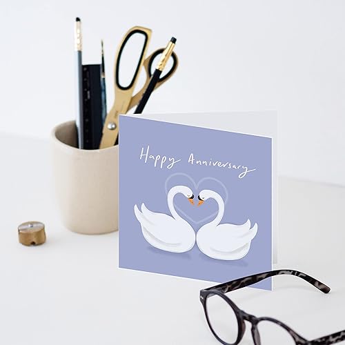 Miniatura 3 de Old English Co. - Tarjeta de feliz aniversario de cisnes, bonita tarjeta de amor de pájaros de animales para él o ella, marido, esposa, novio,