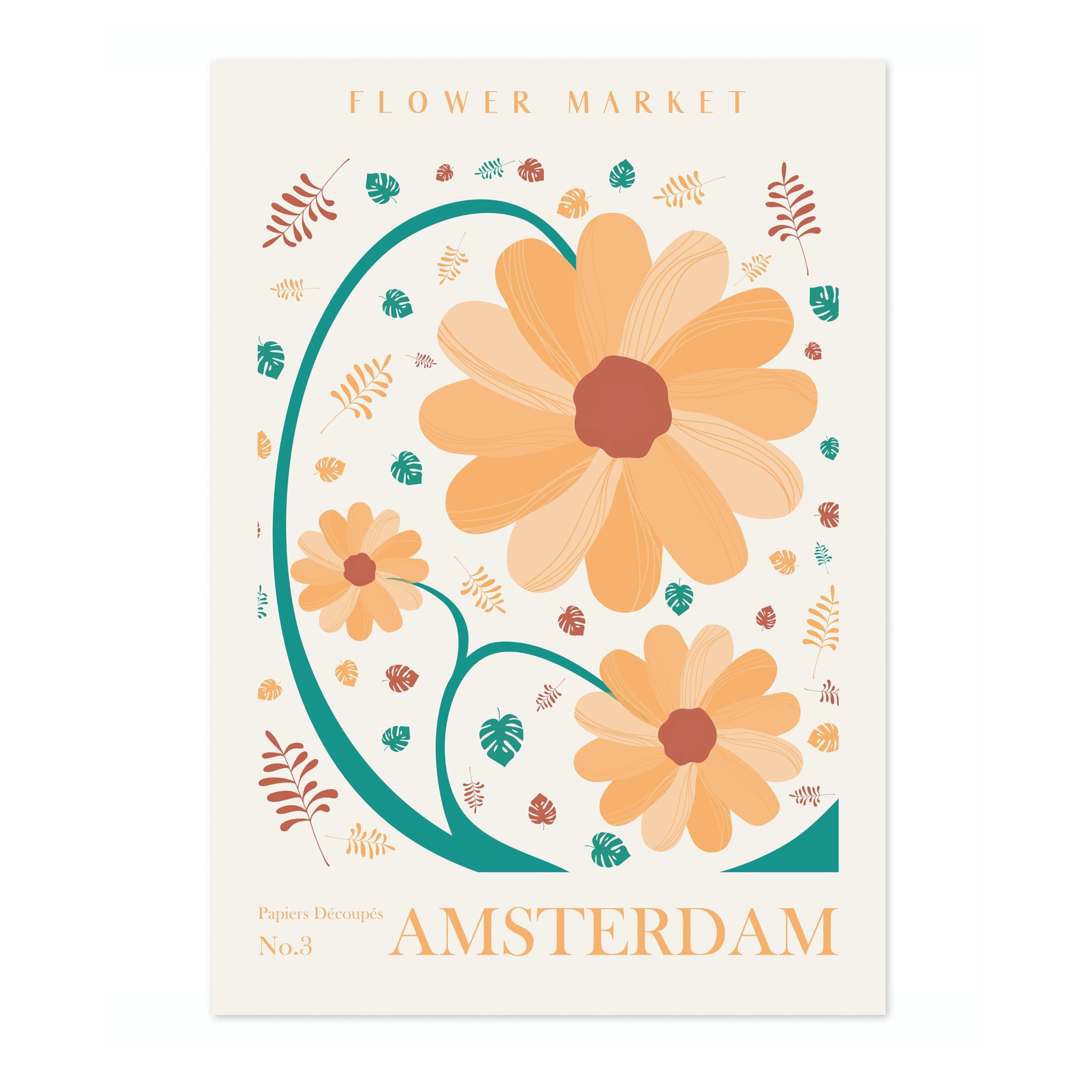 Amsterdam Flower Market Flower Market Poster Floral Wall Decor Print Abstract Colourful Minimalist Travel Bedroom Art, Archival Matte, A3 (Print Only) - 42x29.7cm