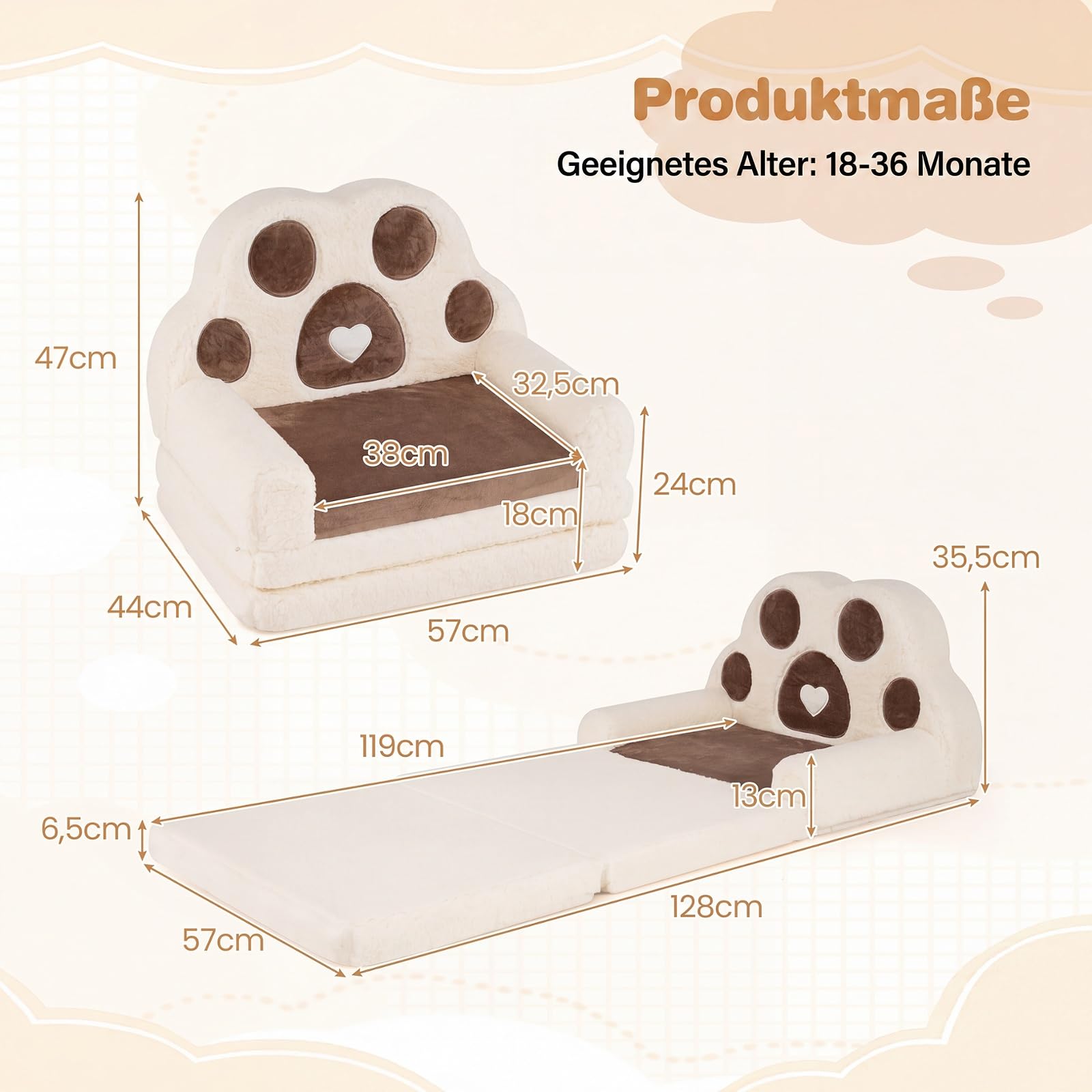 COSTWAY Sofa dziecięca 2 w 1 rozkładana w kształcie łapy niedźwiedzia