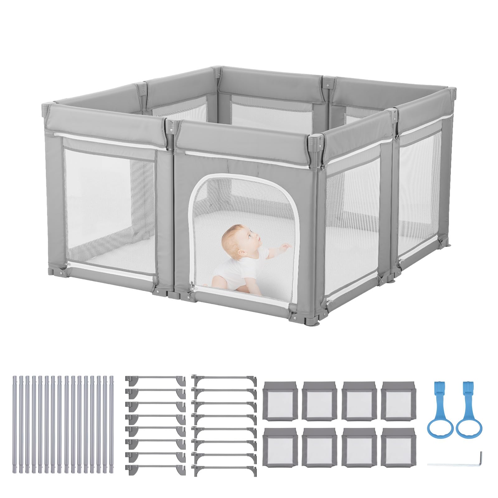 VEVOR Parque Infantil Plegable, con Puerta con Cremallera y Malla Transpirable Suave, Centro de Actividades sin Huecos para Niños 6 a 24 Meses, para Dormitorios, Exteriores, 1270 x 1270 x 695 mm