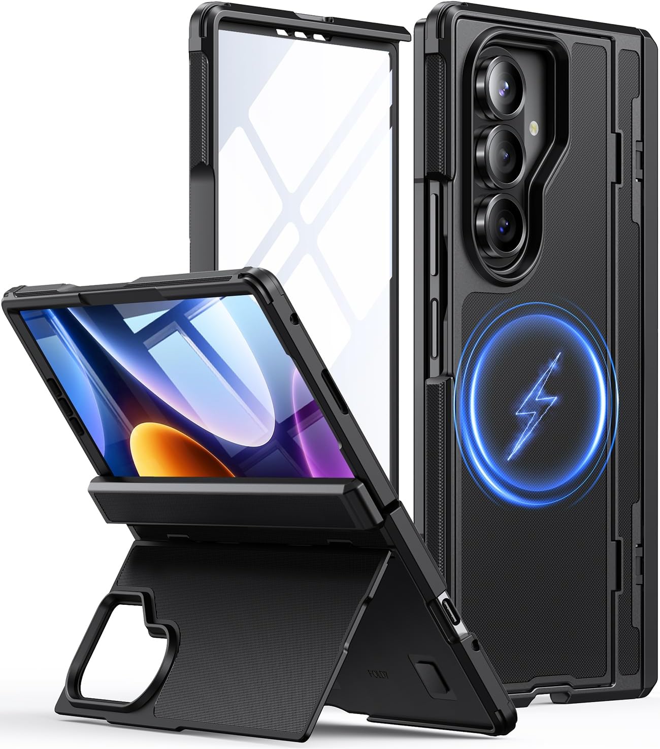 for Samsung Galaxy Z Fold 7 Case, Compatible with MagSafe, Hidden Kickstand, 9H Screen Protector & Hinge Armor Guard, Samsung fold 7 case, Black