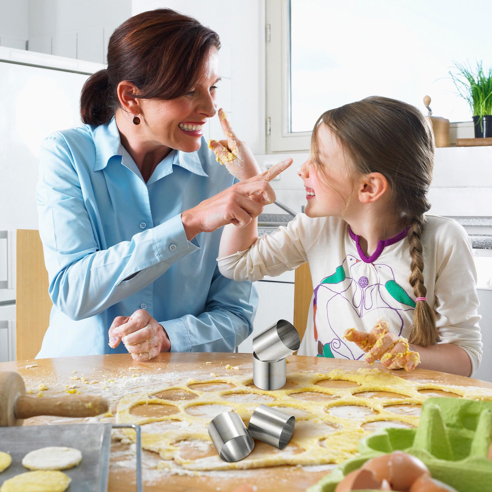 SHINEOFI Moules à Pâtisserie Ronds Réutilisables Lot de 8 en Acier Inoxydable Anti-Traces, pour Mini Gâteau Mousse et Desserts