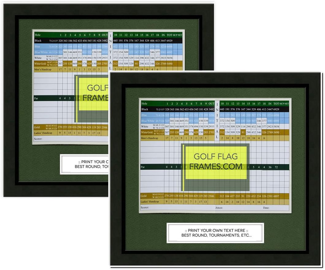 11"x10" Black Golf Scorecard Frame 2 Pack, Moulding blk-001, Green Mat (Holds Approx. 6"x8" Card; Card not Included