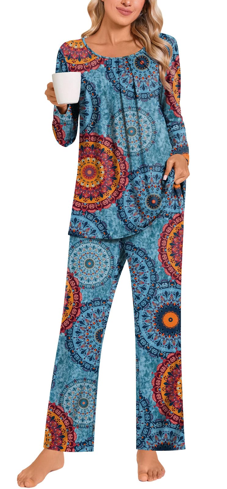 Anymeet Womens Pajama Set Long Sleeve 2 Piece Winter Ladies Sleepwear Soft PJs Comfy Lounge Sets with Pockets