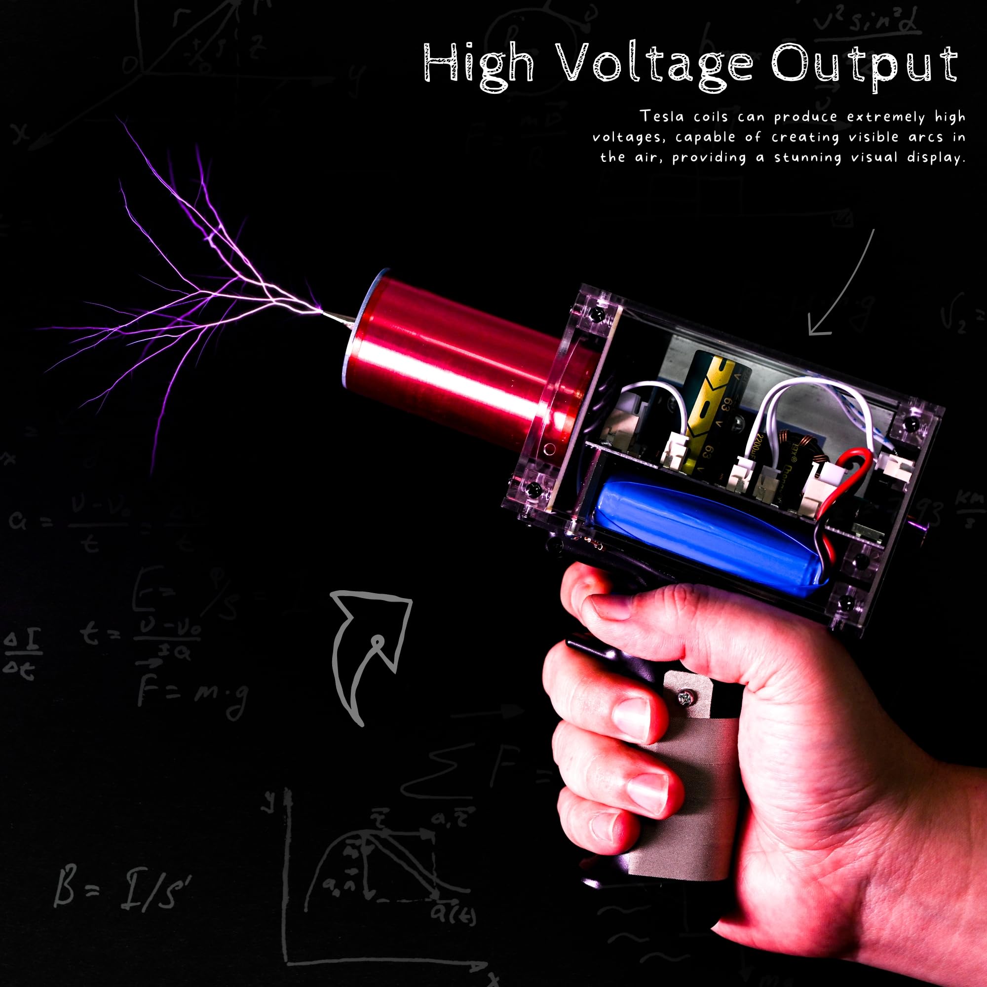 Tesla Coil Gun, Upgraded Handheld Tesla Coil Kit, Portable Rechargeable Mini Arc Generator for Tesla Coil 10000 Times Arc Generating Safe Electronics Trigger