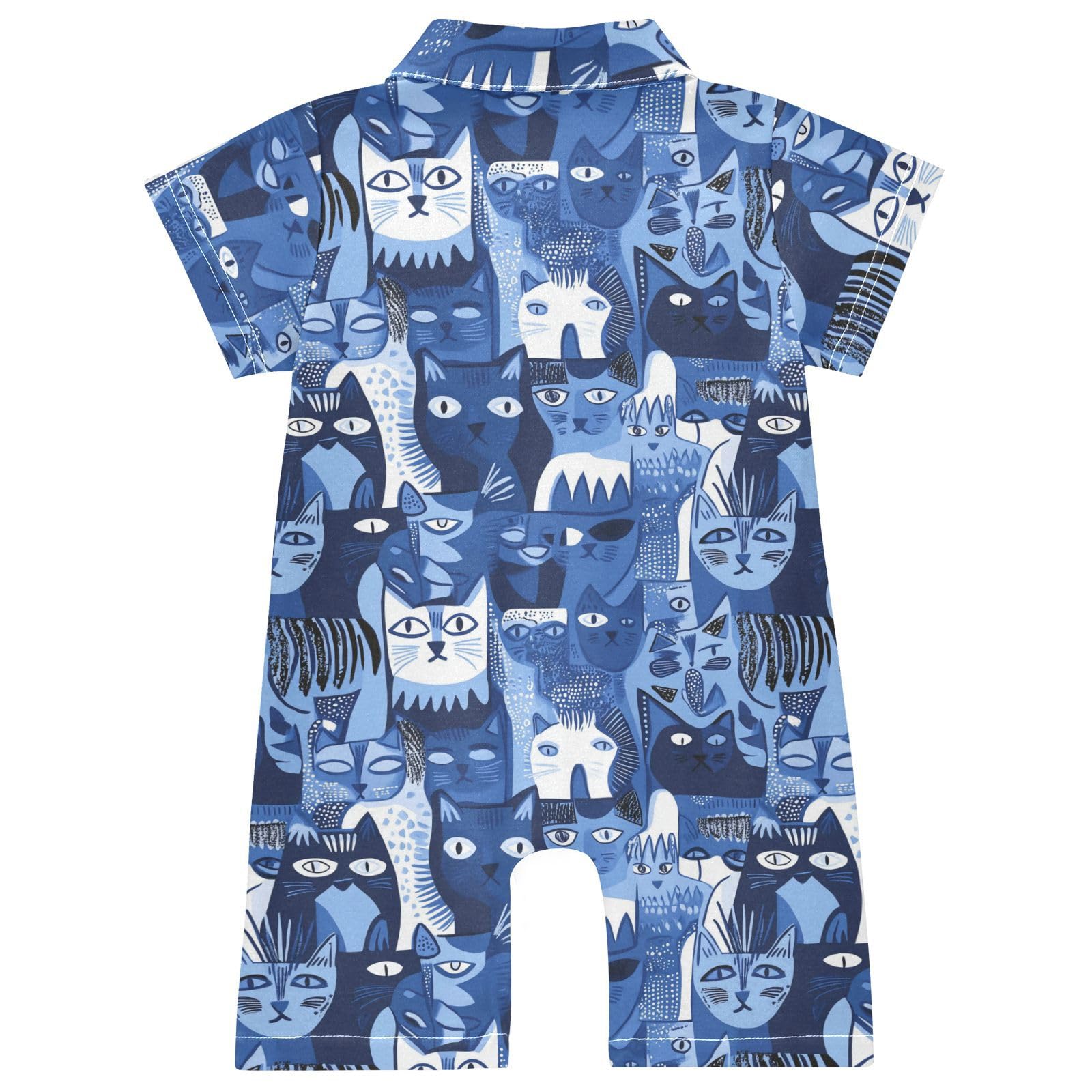 Cotton Baby Boy Clothes Polo Neck Short Leg Baby Unisex Outfit for Summer 6M Art Russian Blue Cats