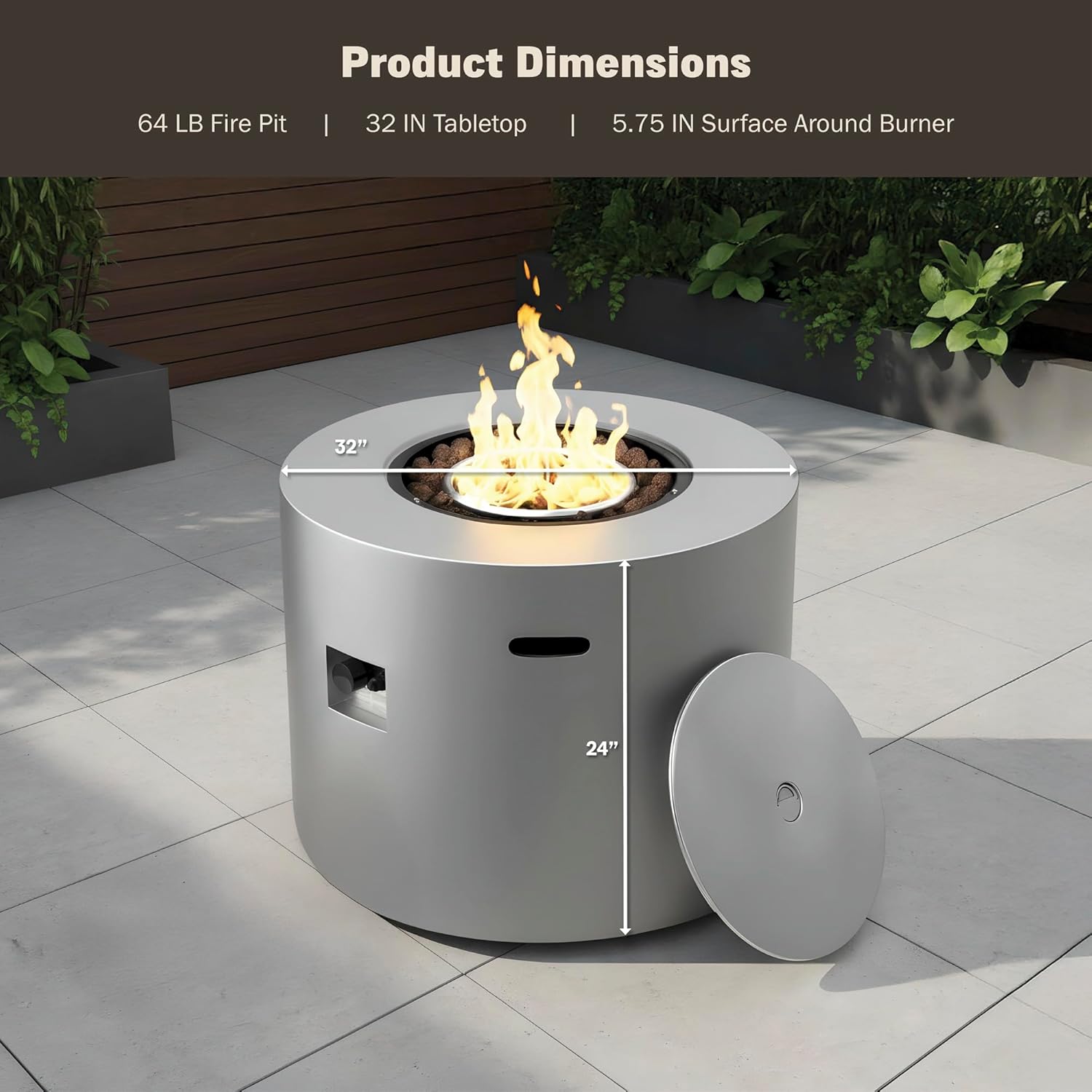 Kinger Home Loren 32-Inch Round Propane Fire Pit Table, Alloy Steel Outdoor Fire Pit with 50,000 BTUs, Includes a Burner lid, Lava Rocks and Weatherproof Cover