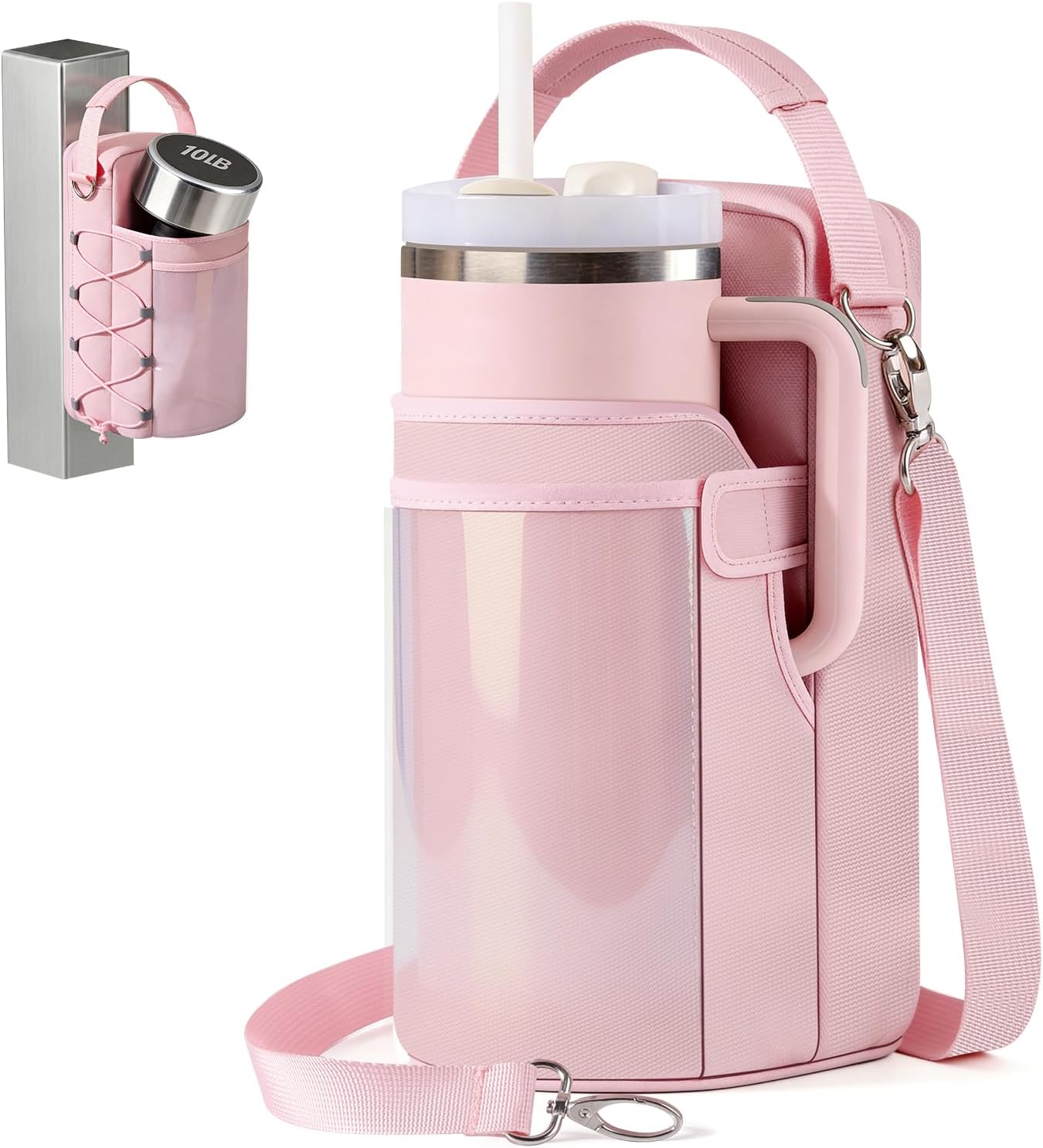 GLORIEROO Magnetic Gym Bag for Women - Water Bottle Holder Bag Carrier - Gym Workout Accessories Essentials Gifts for Women | 4 Built-in Magnets, Touchscreen Pocket, Fits 40oz Tumbler, Shoulder Strap