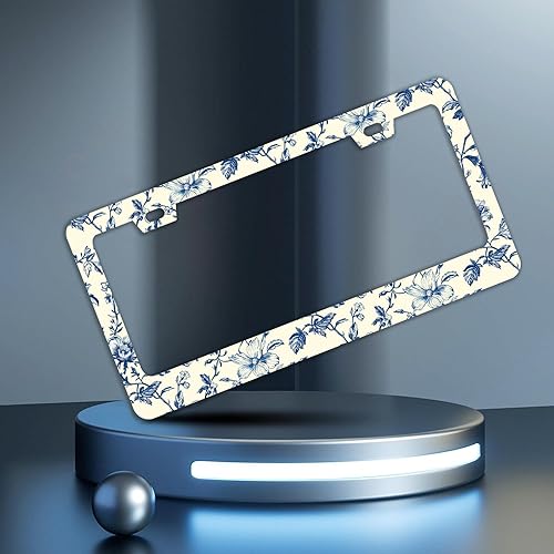 Miniatura 2 de Marcos de matrícula de flores azules  Juego de 2 piezas de 2 agujeros de acero inoxidable de metal para automóvil, accesorios de automóvil,