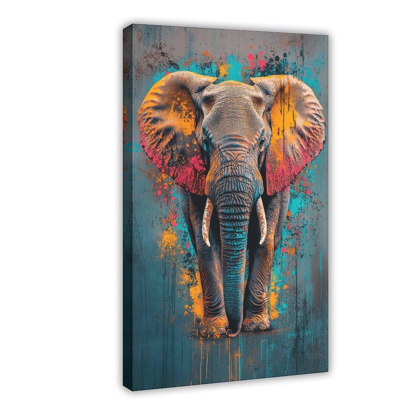 Bareronor Graffiti Elephant Canvas Poster Bedroom Decor Landscape Office Room Decor Gift 16" L X 24" W