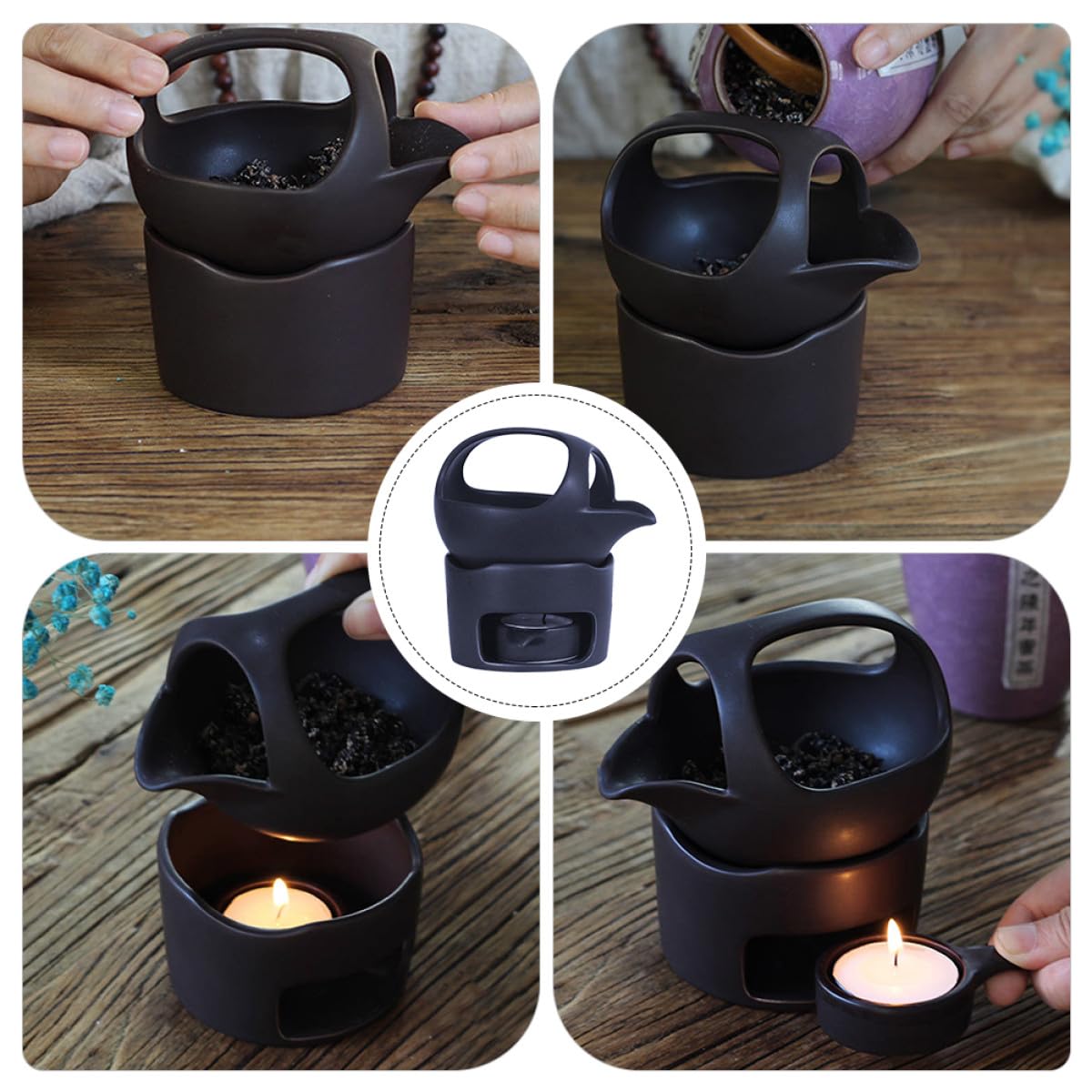 SUPVOX Infusionador de Té de Cerámica Marrón Reutilizable y Ligero Soporte para Velas, Adecuado para Preparar y Mantener el Té Caliente en Casa