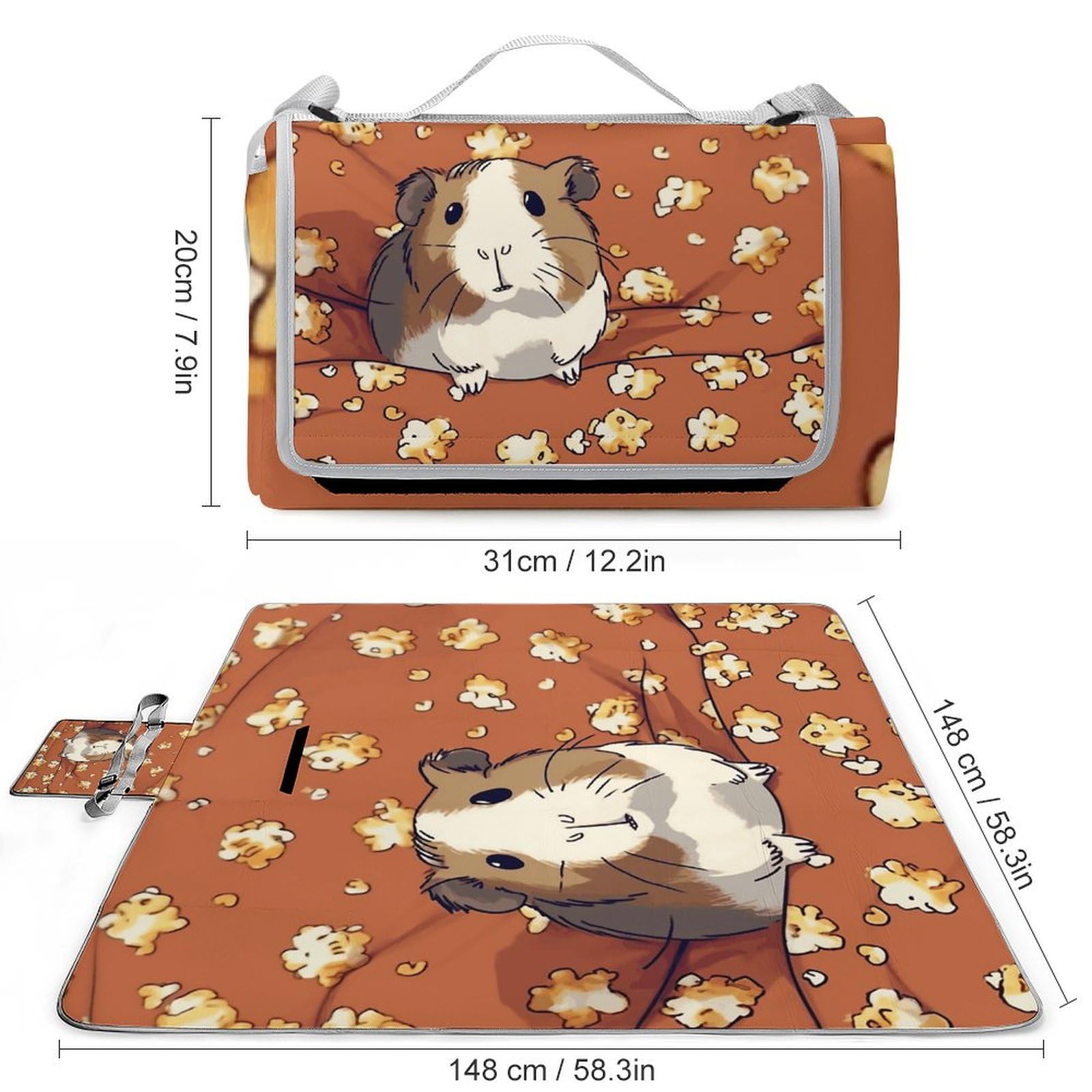 LQWOK Picnic Mats, Guinea Pig and Popcorn Printed Picnic Mats,Travel Picnic Mats,Fashionable Picnic Mats,Folding Picnic Mats